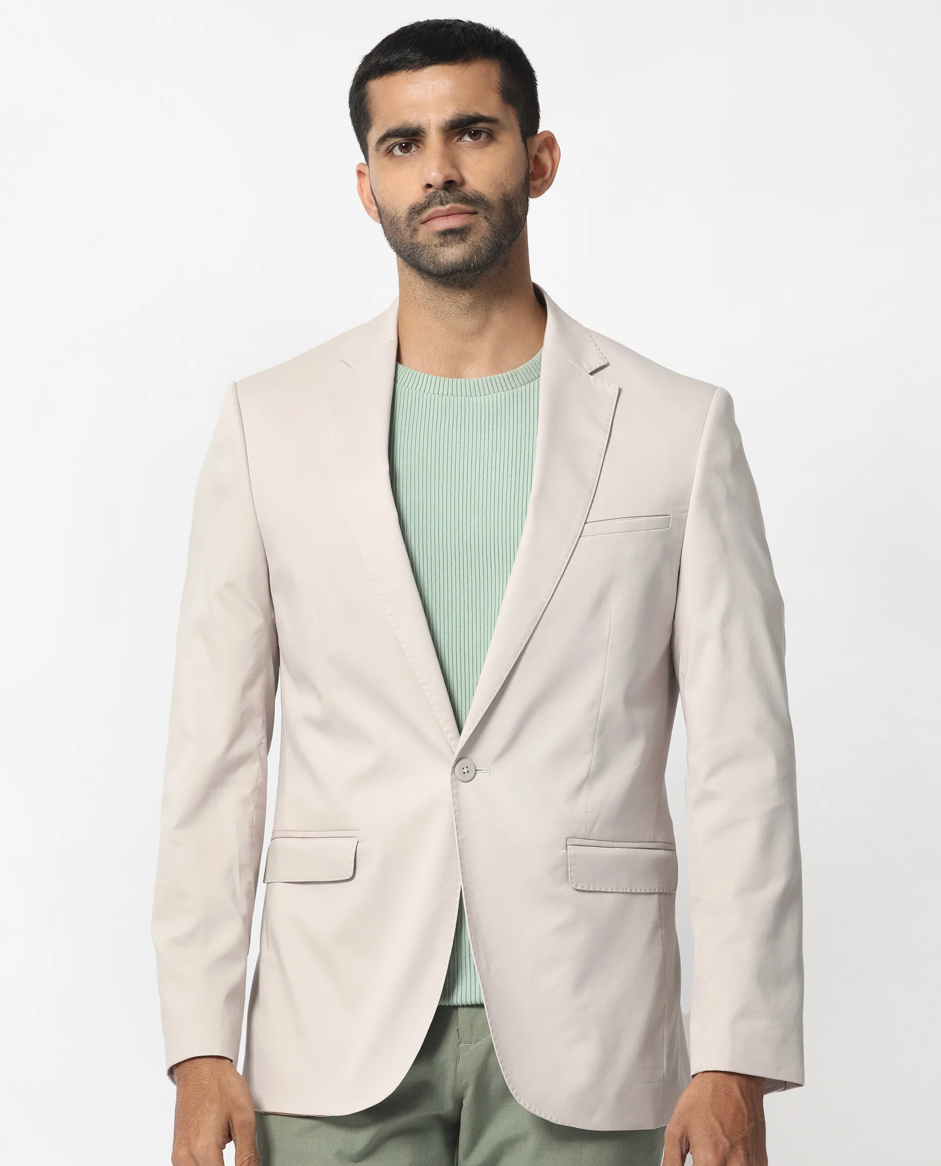 Rare Rabbit Men's Peyton Light Beige Polyester Plain Tailored Fit Full Sleeve Lapel Neck Blazer - Image 7