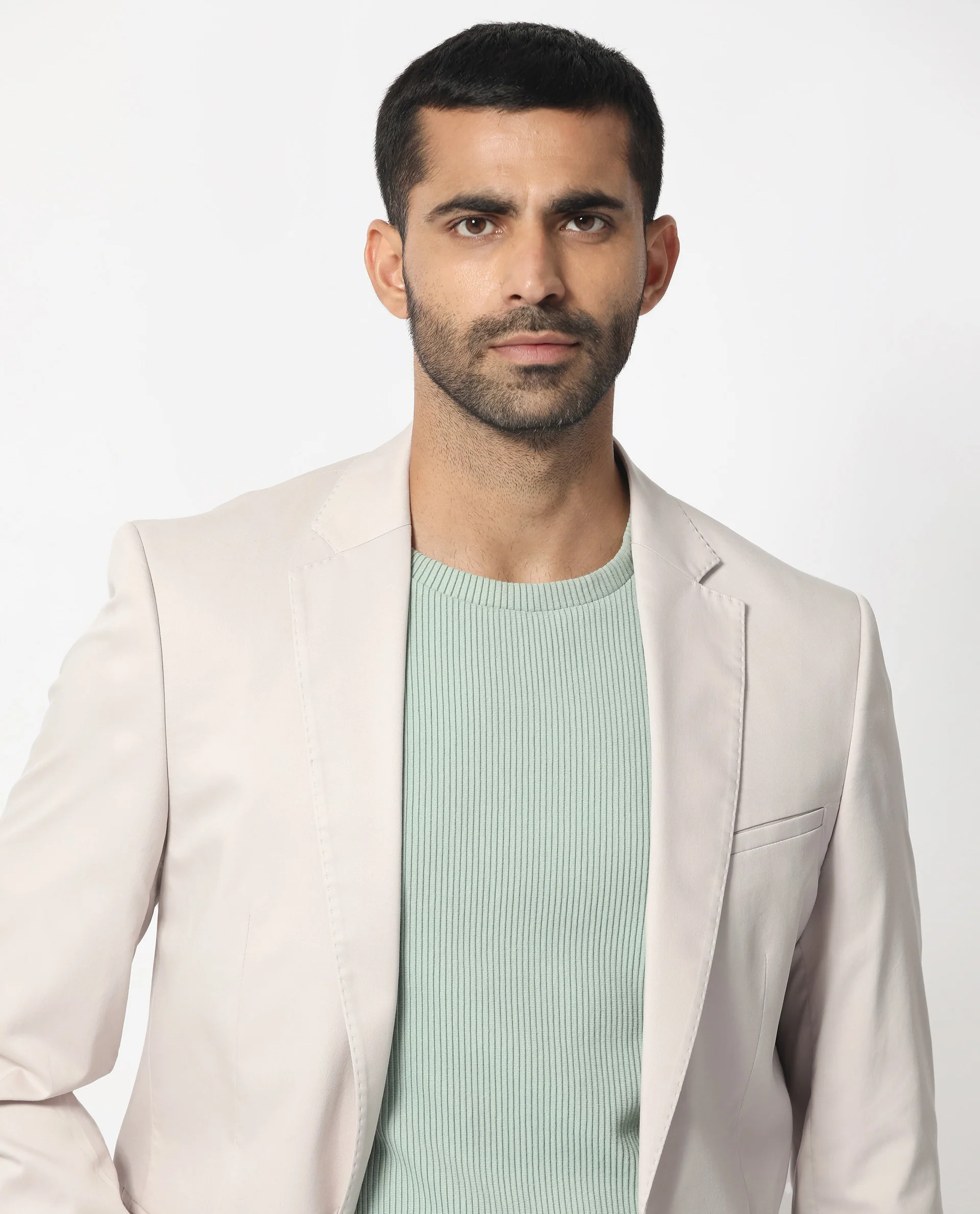 Rare Rabbit Men's Peyton Light Beige Polyester Plain Tailored Fit Full Sleeve Lapel Neck Blazer - Image 8