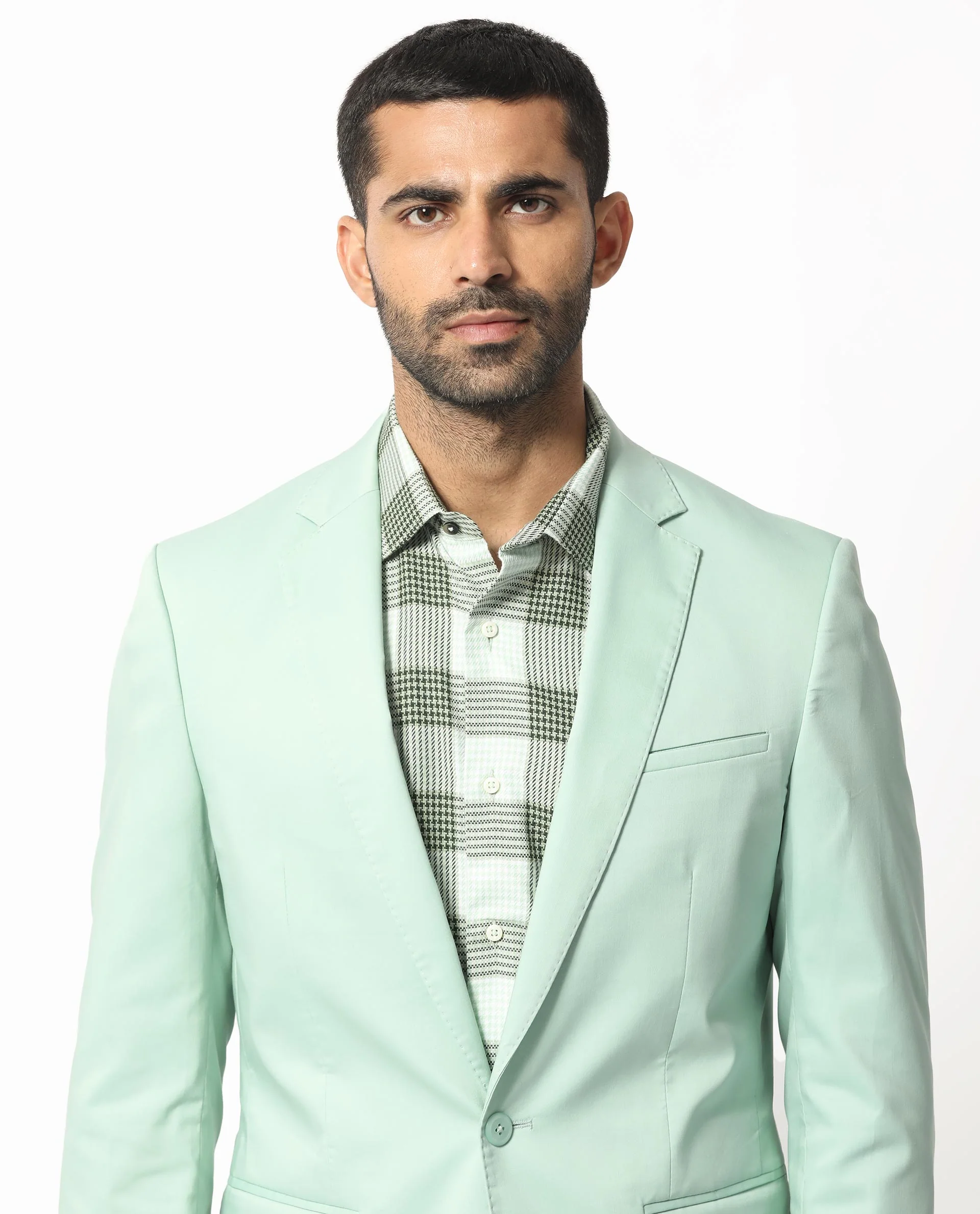 Rare Rabbit Men's Peyton Pastel Green Polyester Plain Tailored Fit Full Sleeve Lapel Neck Blazer - Image 2