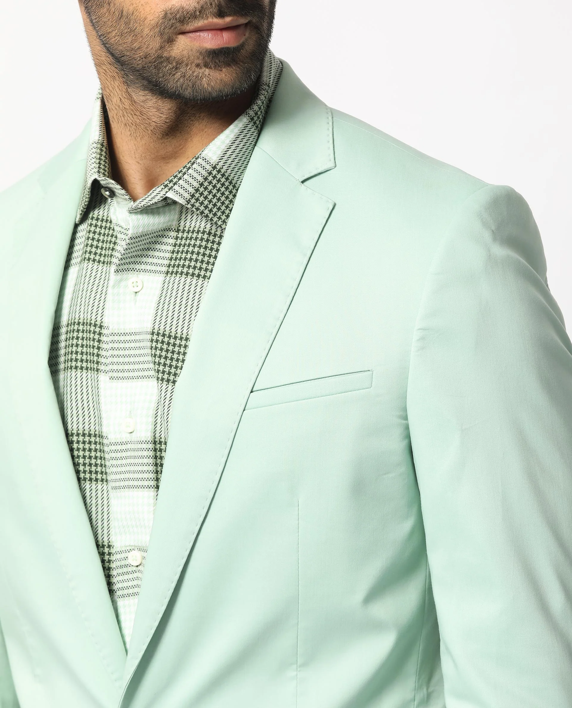 Rare Rabbit Men's Peyton Pastel Green Polyester Plain Tailored Fit Full Sleeve Lapel Neck Blazer - Image 4