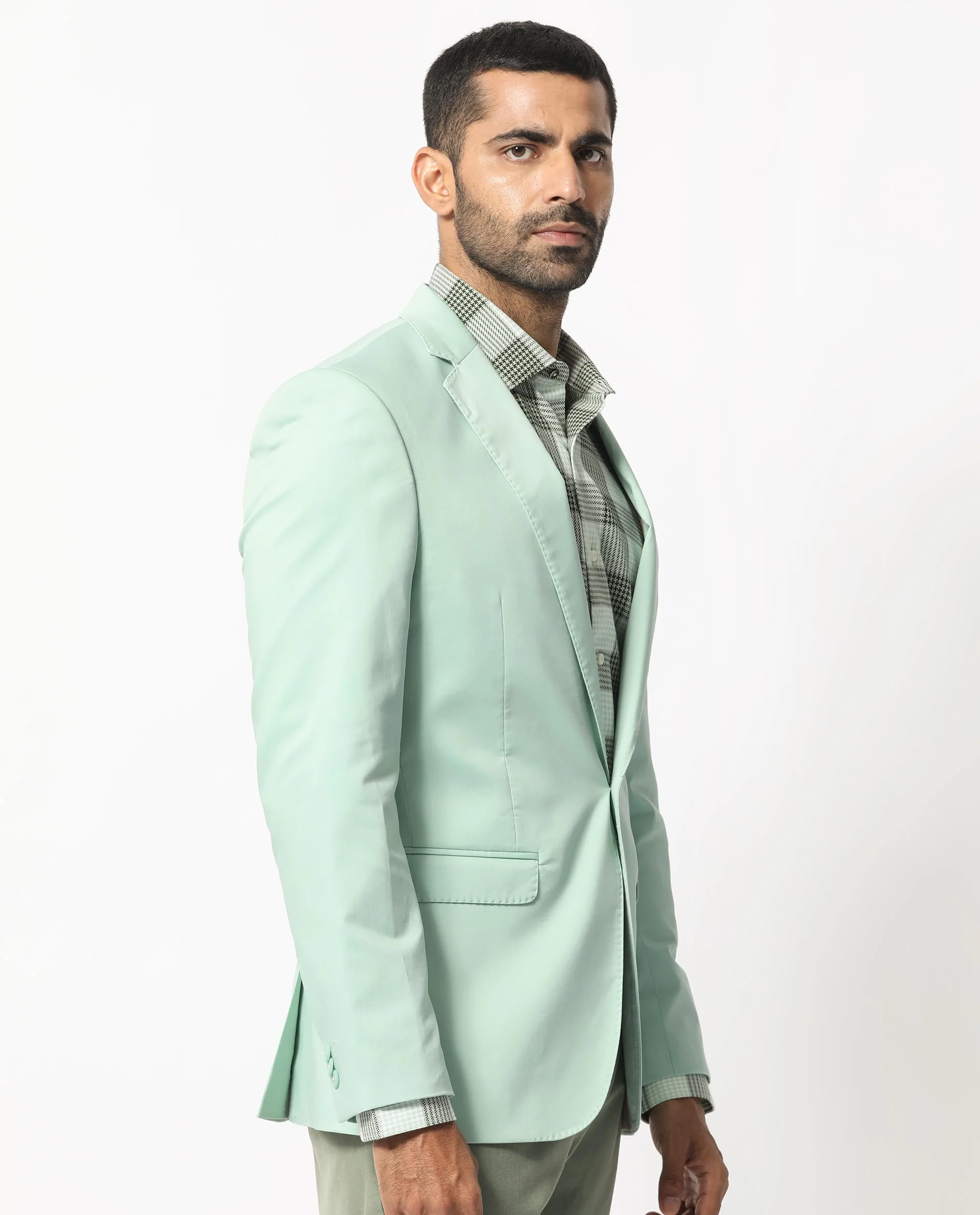 Rare Rabbit Men's Peyton Pastel Green Polyester Plain Tailored Fit Full Sleeve Lapel Neck Blazer - Image 6