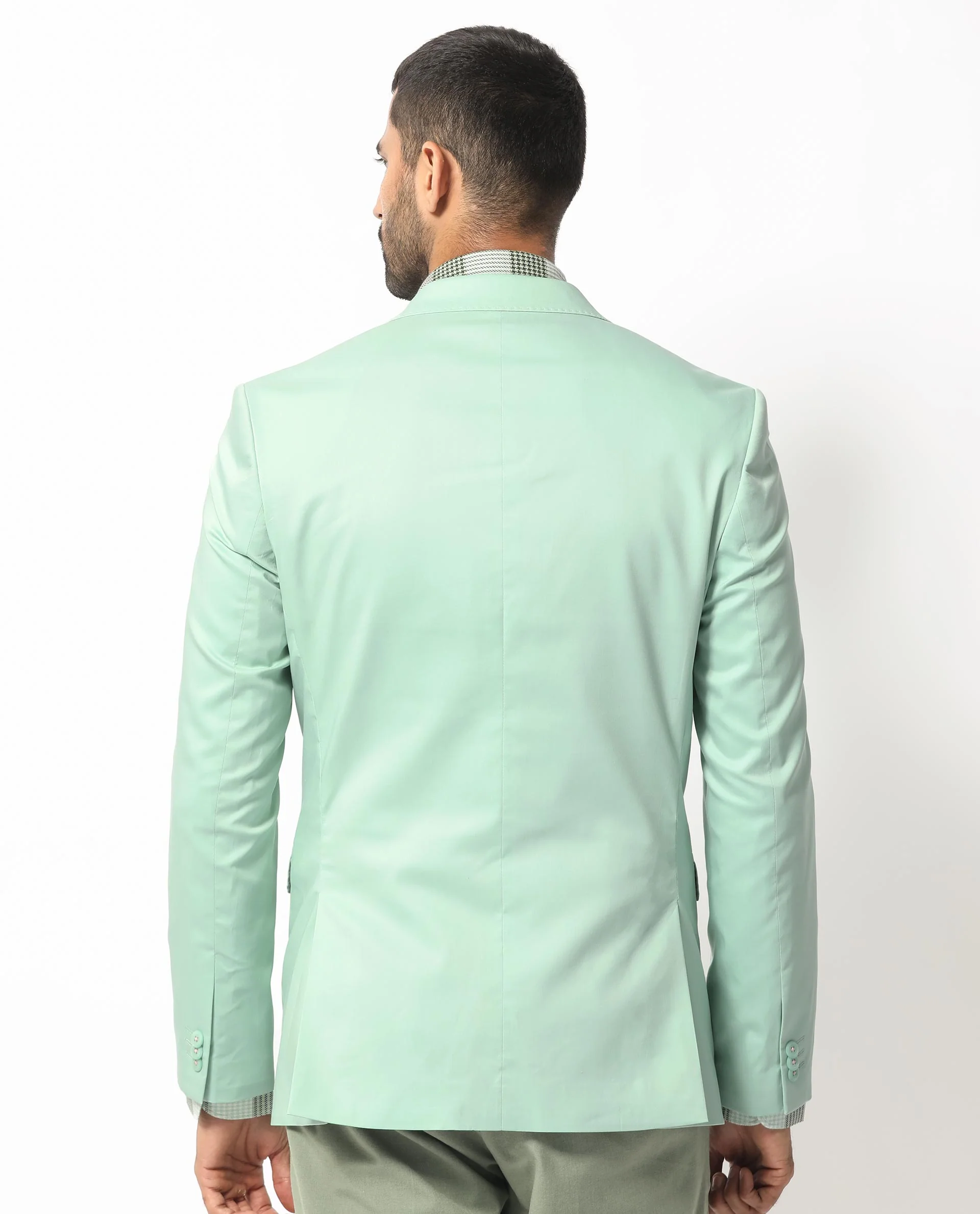 Rare Rabbit Men's Peyton Pastel Green Polyester Plain Tailored Fit Full Sleeve Lapel Neck Blazer - Image 8