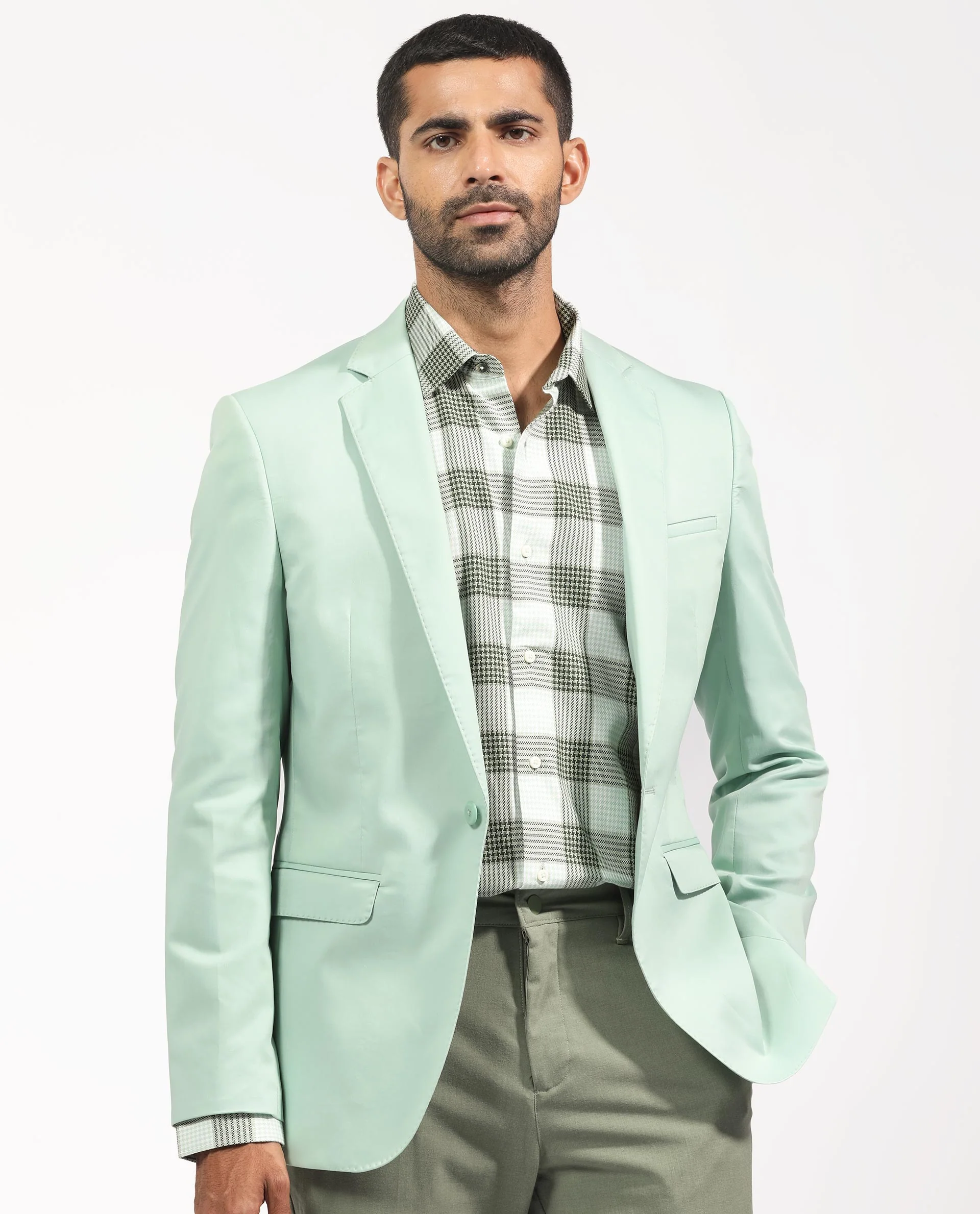 Rare Rabbit Men's Peyton Pastel Green Polyester Plain Tailored Fit Full Sleeve Lapel Neck Blazer - Image 9
