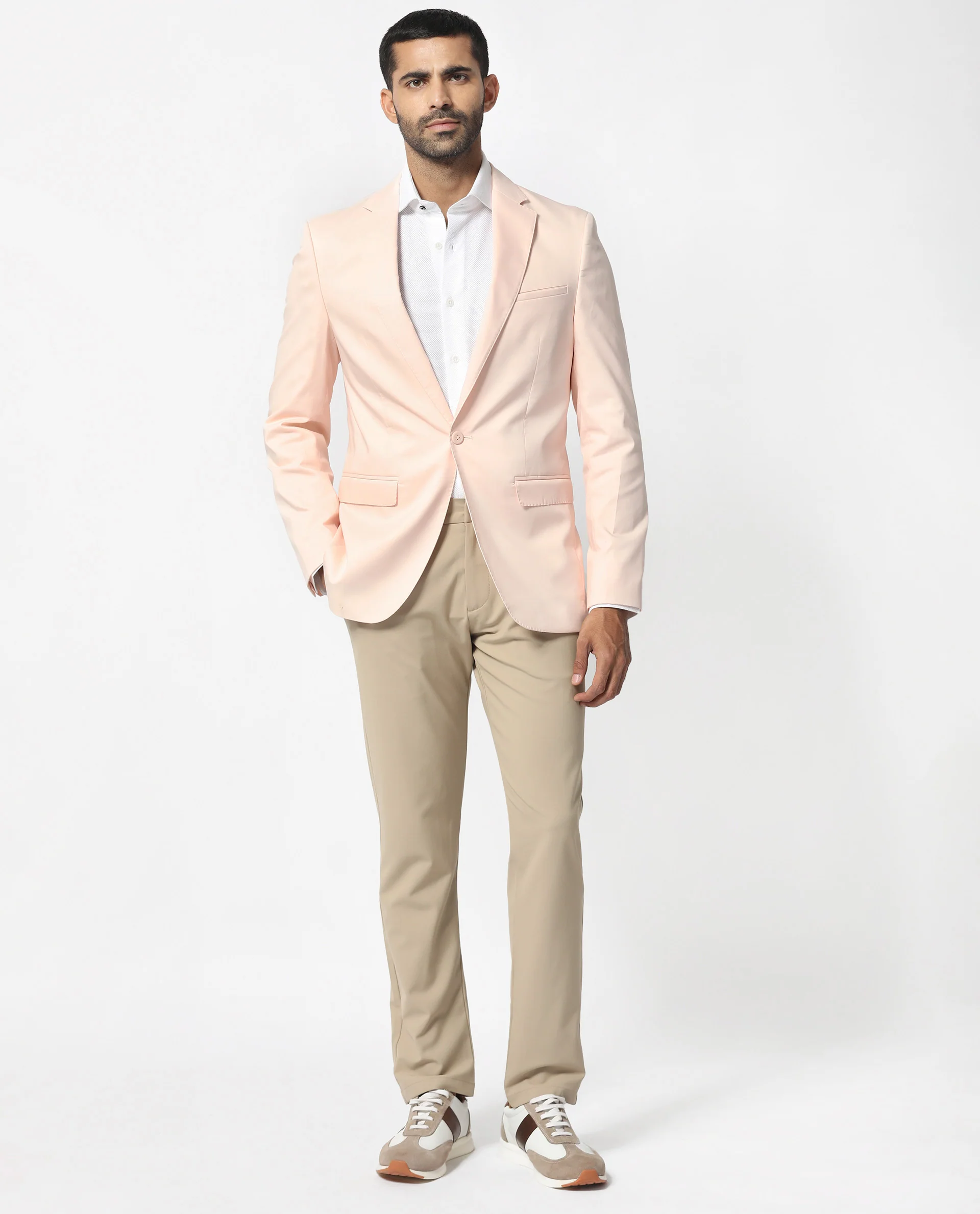 Rare Rabbit Men's Peyton Pastel Pink Polyester Plain Tailored Fit Full Sleeve Lapel Neck Blazer - Image 2