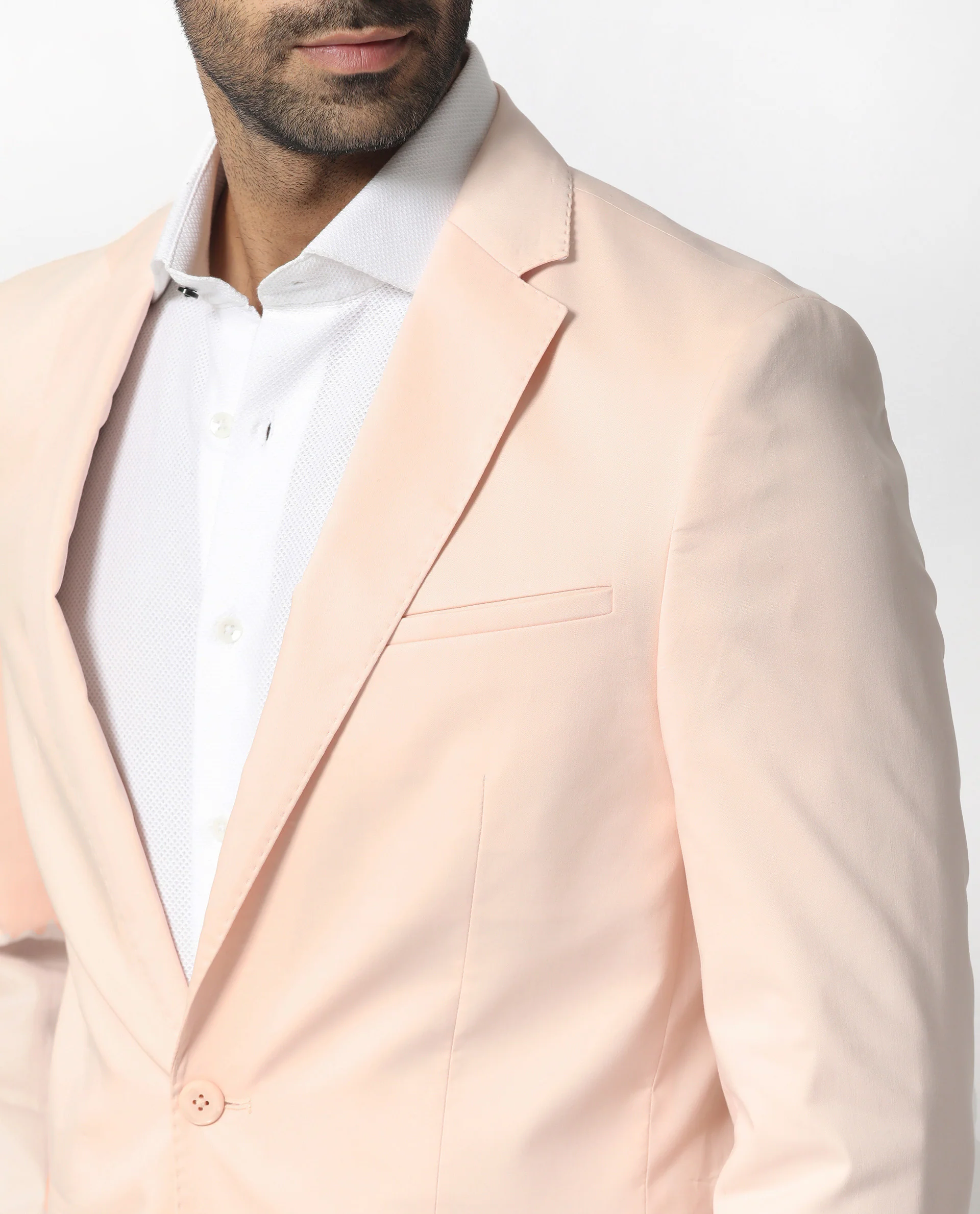 Rare Rabbit Men's Peyton Pastel Pink Polyester Plain Tailored Fit Full Sleeve Lapel Neck Blazer - Image 3