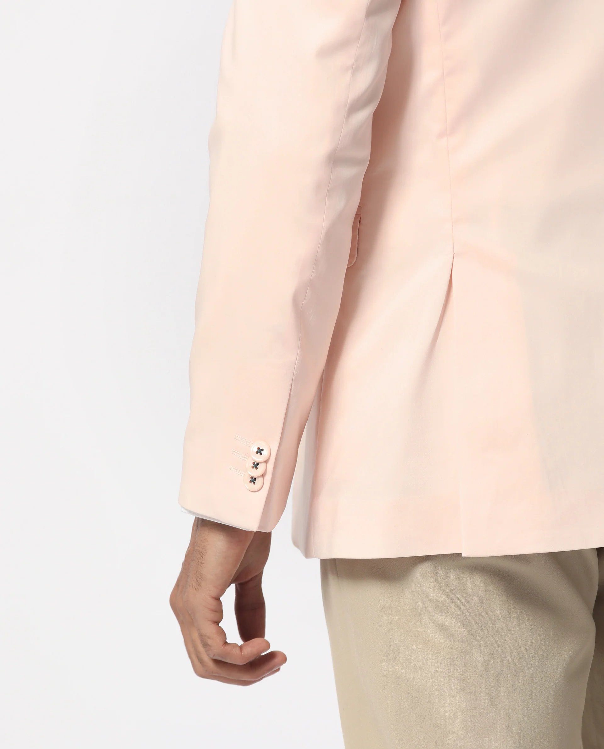 Rare Rabbit Men's Peyton Pastel Pink Polyester Plain Tailored Fit Full Sleeve Lapel Neck Blazer - Image 4