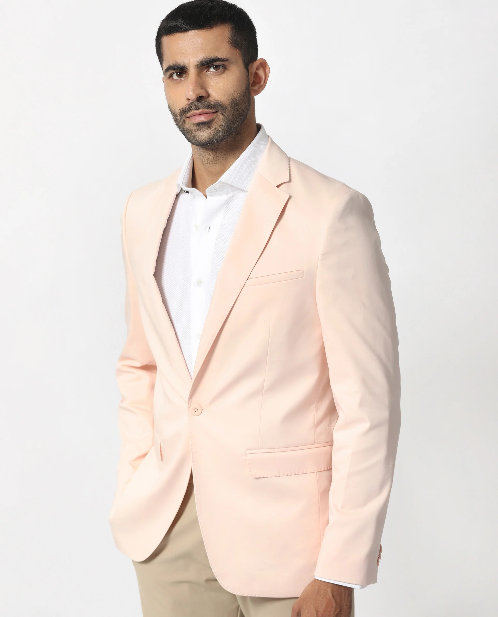 Rare Rabbit Men's Peyton Pastel Pink Polyester Plain Tailored Fit Full Sleeve Lapel Neck Blazer - Image 5