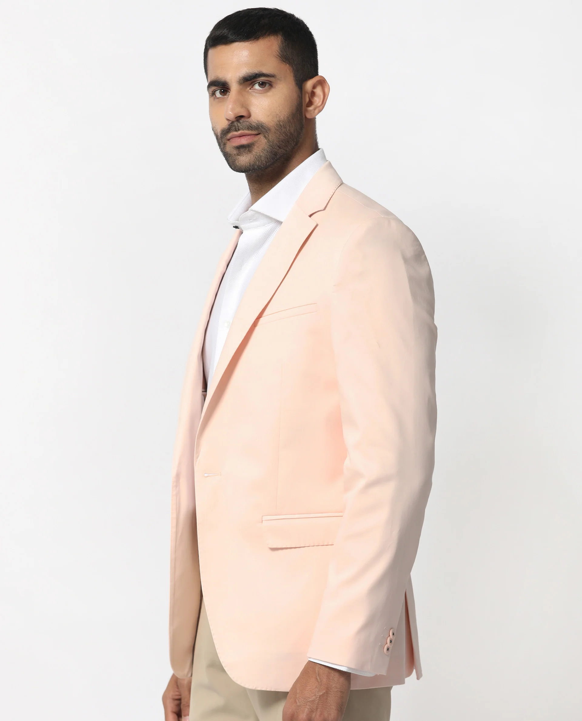 Rare Rabbit Men's Peyton Pastel Pink Polyester Plain Tailored Fit Full Sleeve Lapel Neck Blazer - Image 6