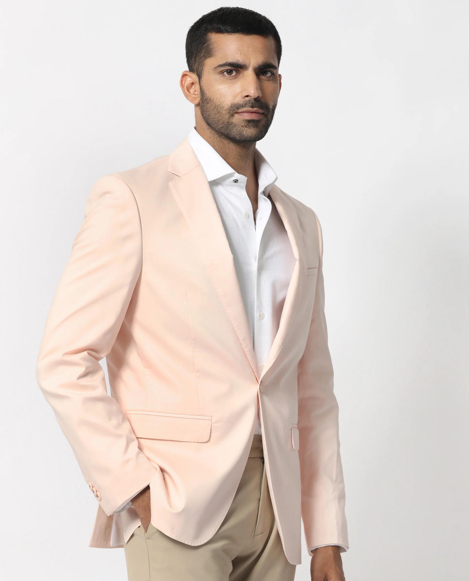 Rare Rabbit Men's Peyton Pastel Pink Polyester Plain Tailored Fit Full Sleeve Lapel Neck Blazer - Image 7
