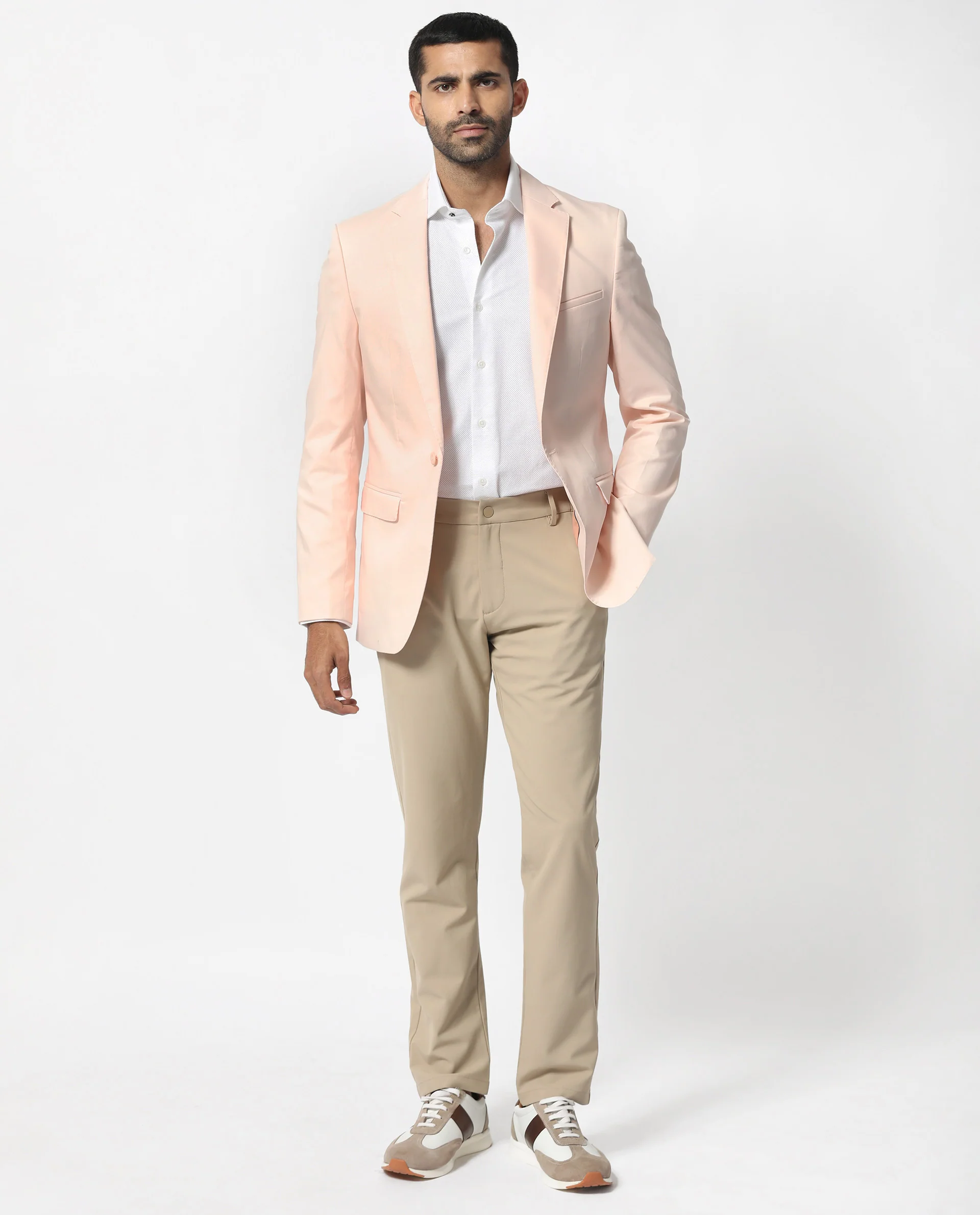 Rare Rabbit Men's Peyton Pastel Pink Polyester Plain Tailored Fit Full Sleeve Lapel Neck Blazer - Image 8