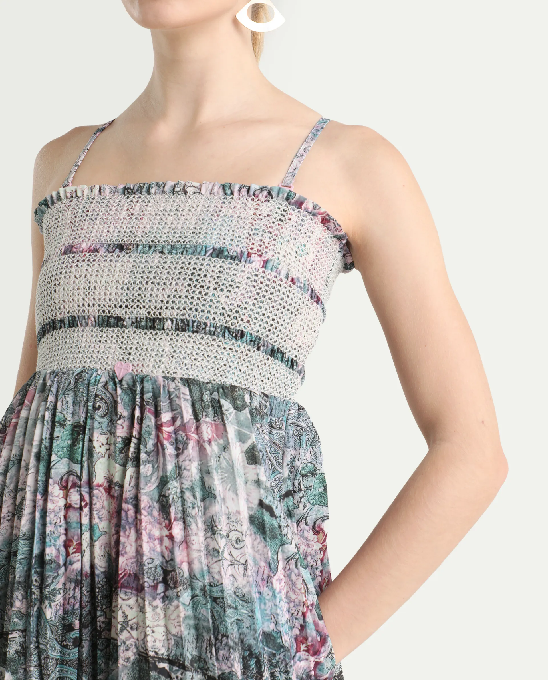 Rareism Women's Phanks Multi Polyester Tube Neck Abstract Print Sleeveless Midi Fit And Flare Dress - Image 4