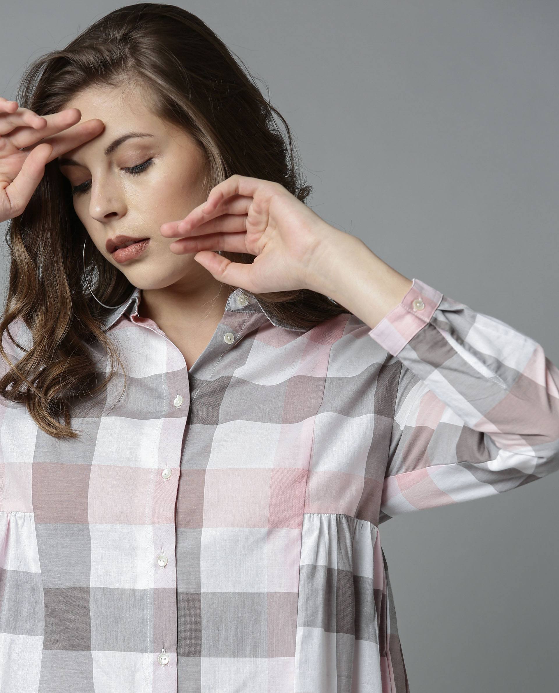 Rareism Women Phase Pink Dress Full Sleeves Checks - Image 2