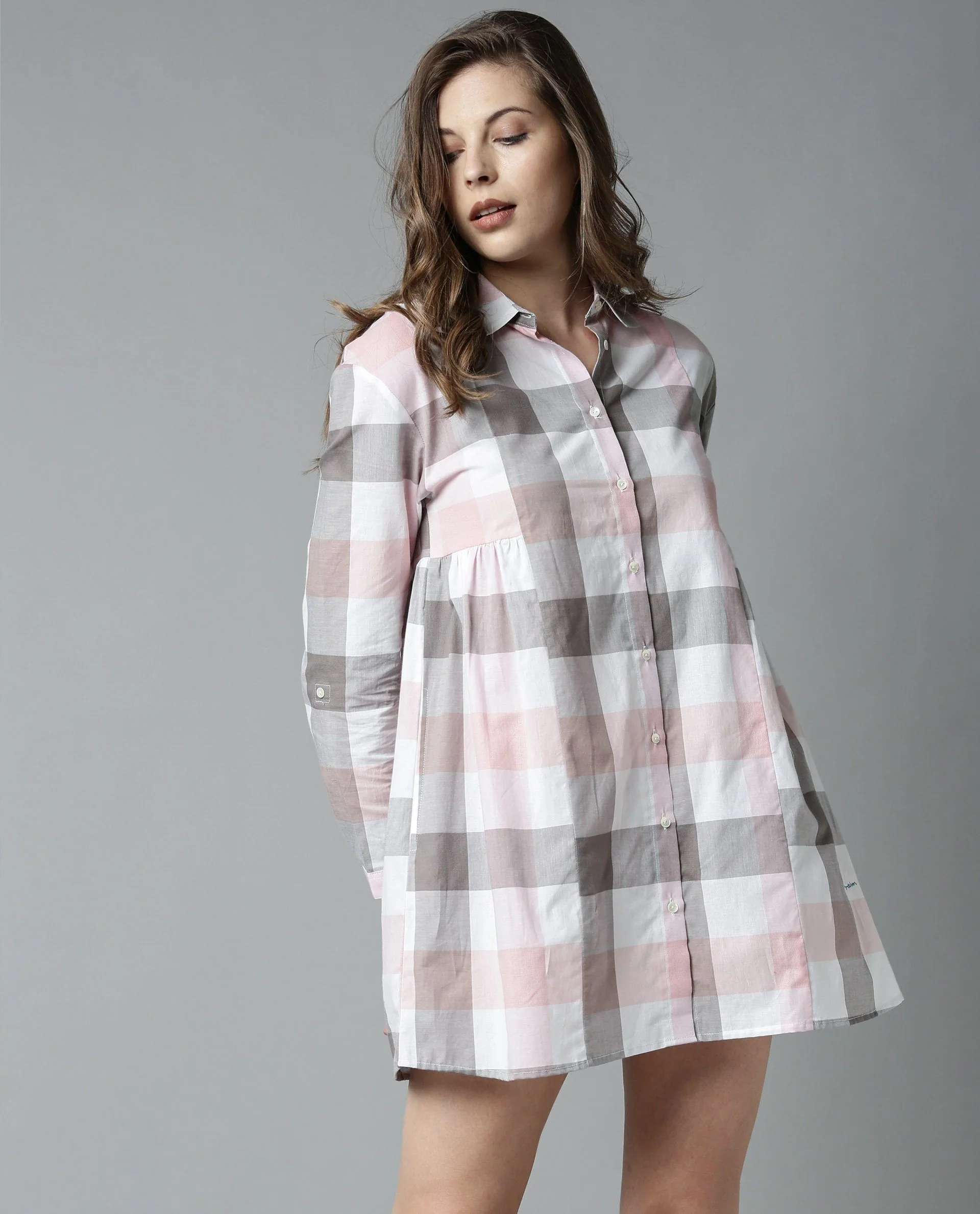 Rareism Women Phase Pink Dress Full Sleeves Checks - Image 3