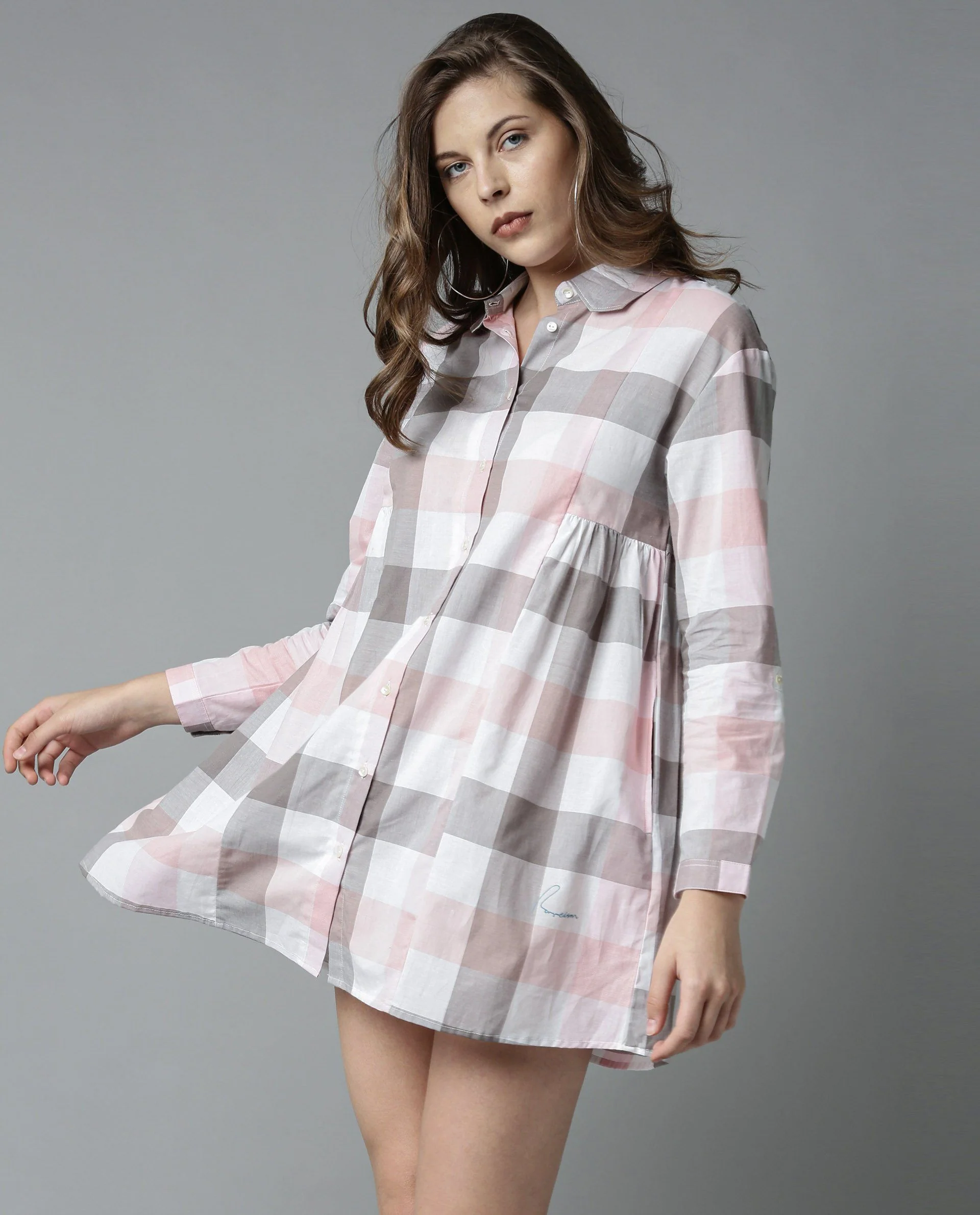 Rareism Women Phase Pink Dress Full Sleeves Checks - Image 4