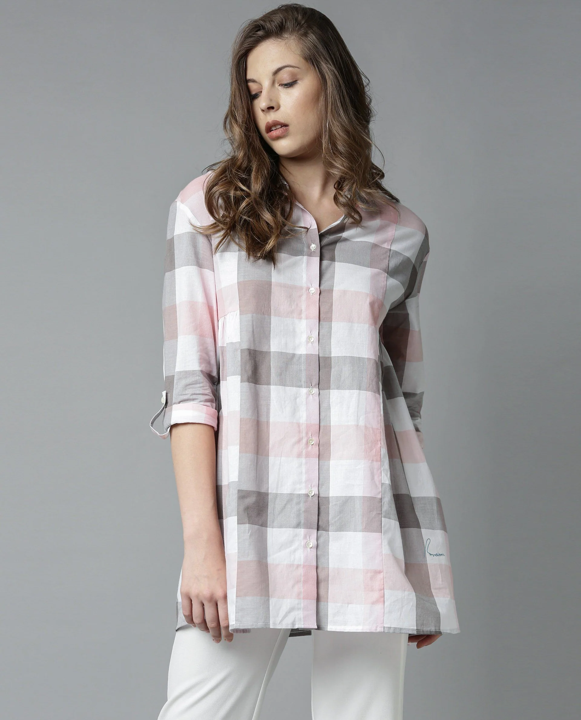 Rareism Women Phase Pink Dress Full Sleeves Checks - Image 5