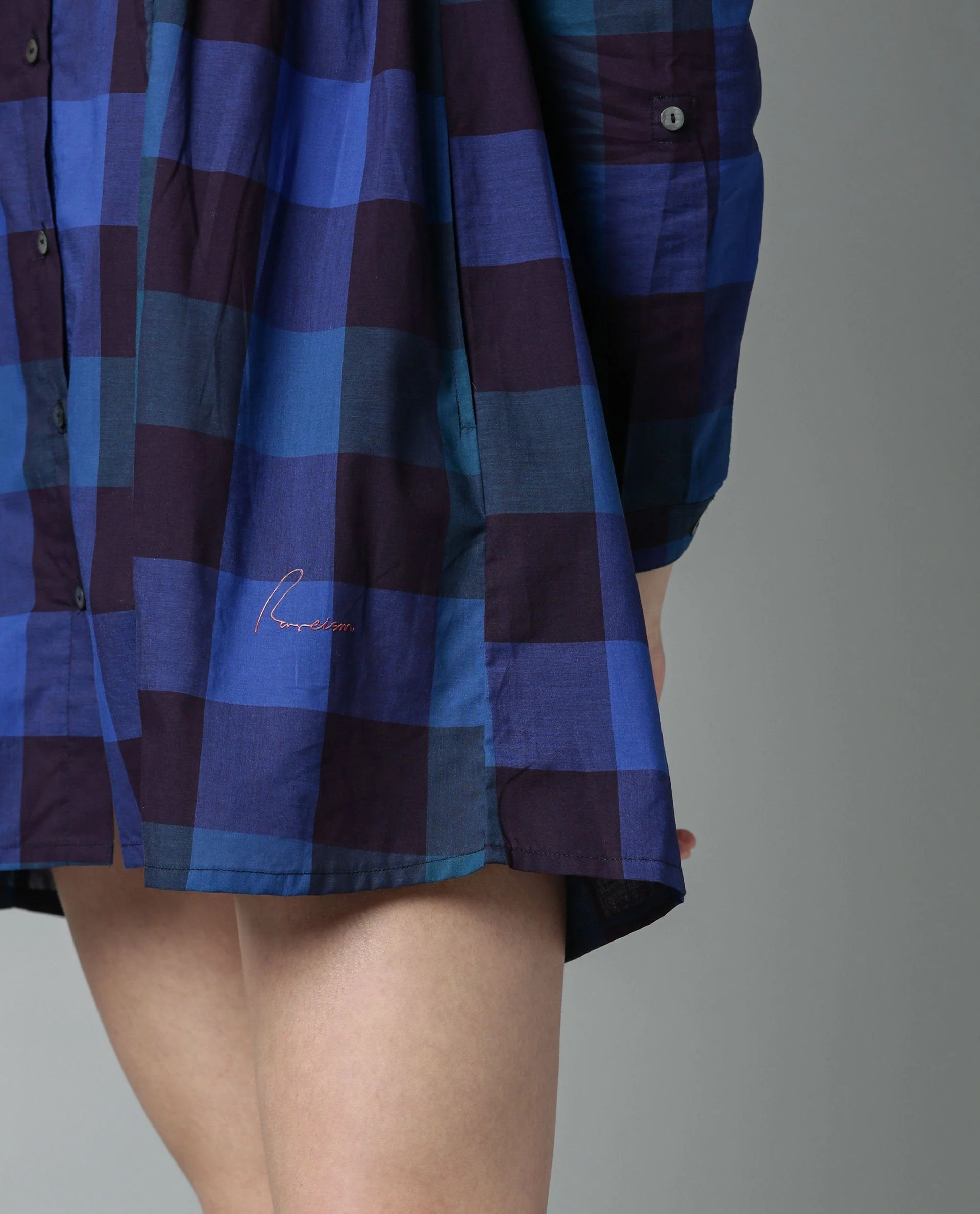 Rareism Women Phase Navy Dress Full Sleeves Checks - Image 3