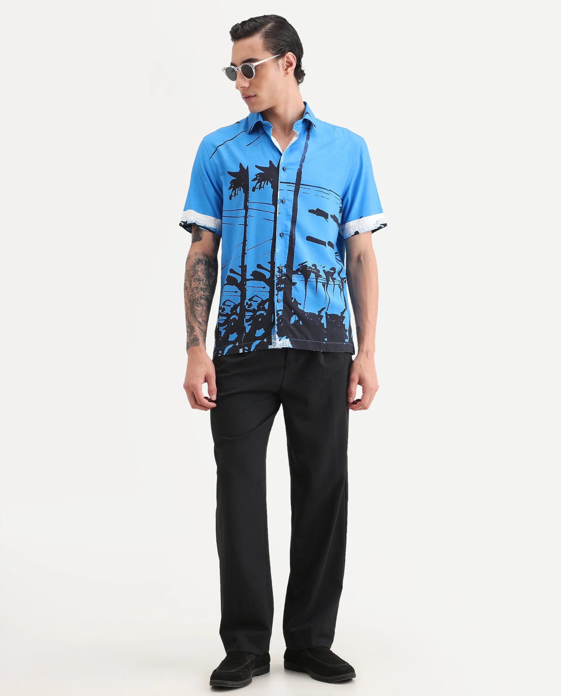 Rare Rabbit Men's Pheena Dark Blue Viscose Fabric Full Sleeve Spread Collar Regular Fit Abstract Print Shirt - Image 2