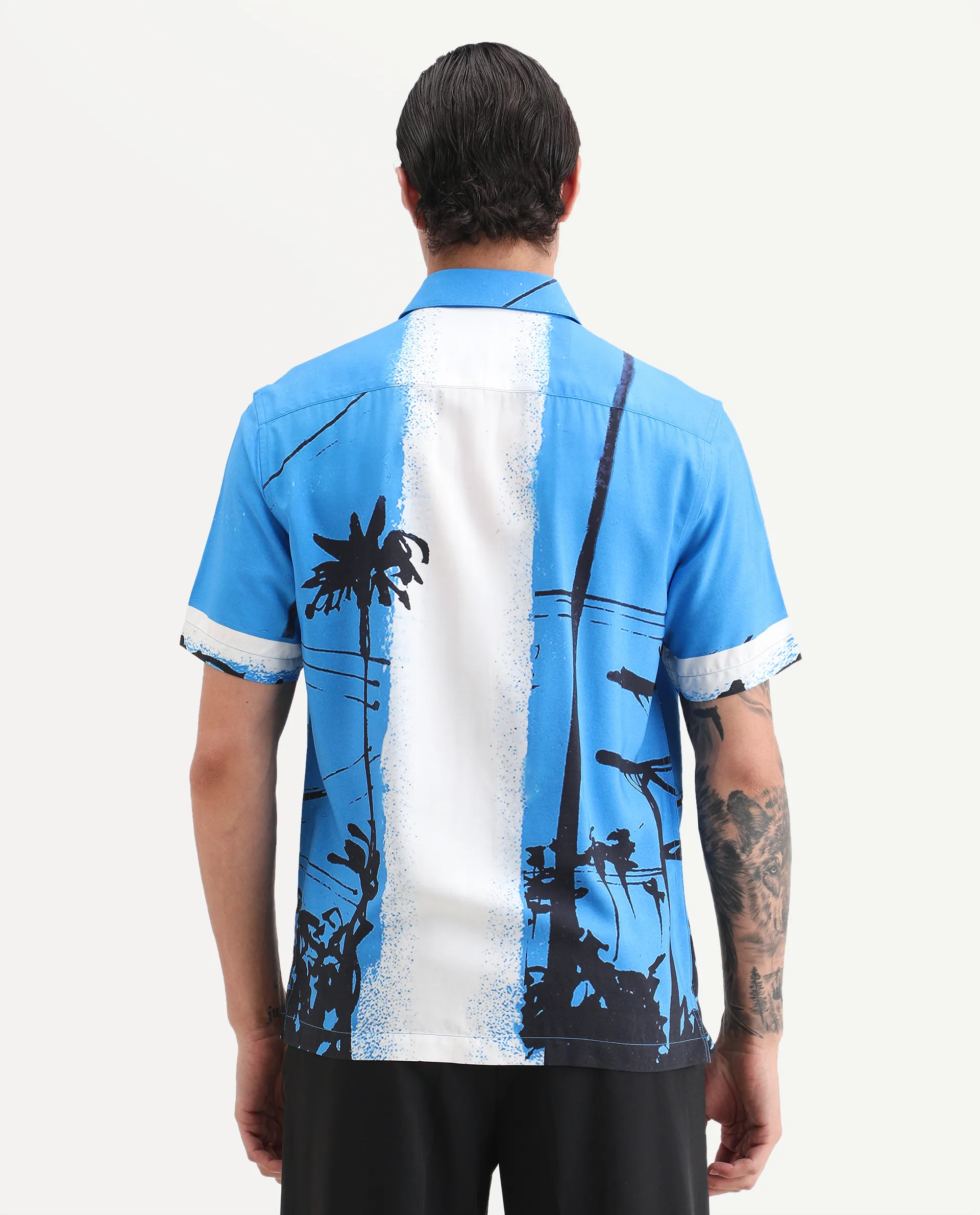 Rare Rabbit Men's Pheena Dark Blue Viscose Fabric Full Sleeve Spread Collar Regular Fit Abstract Print Shirt - Image 7