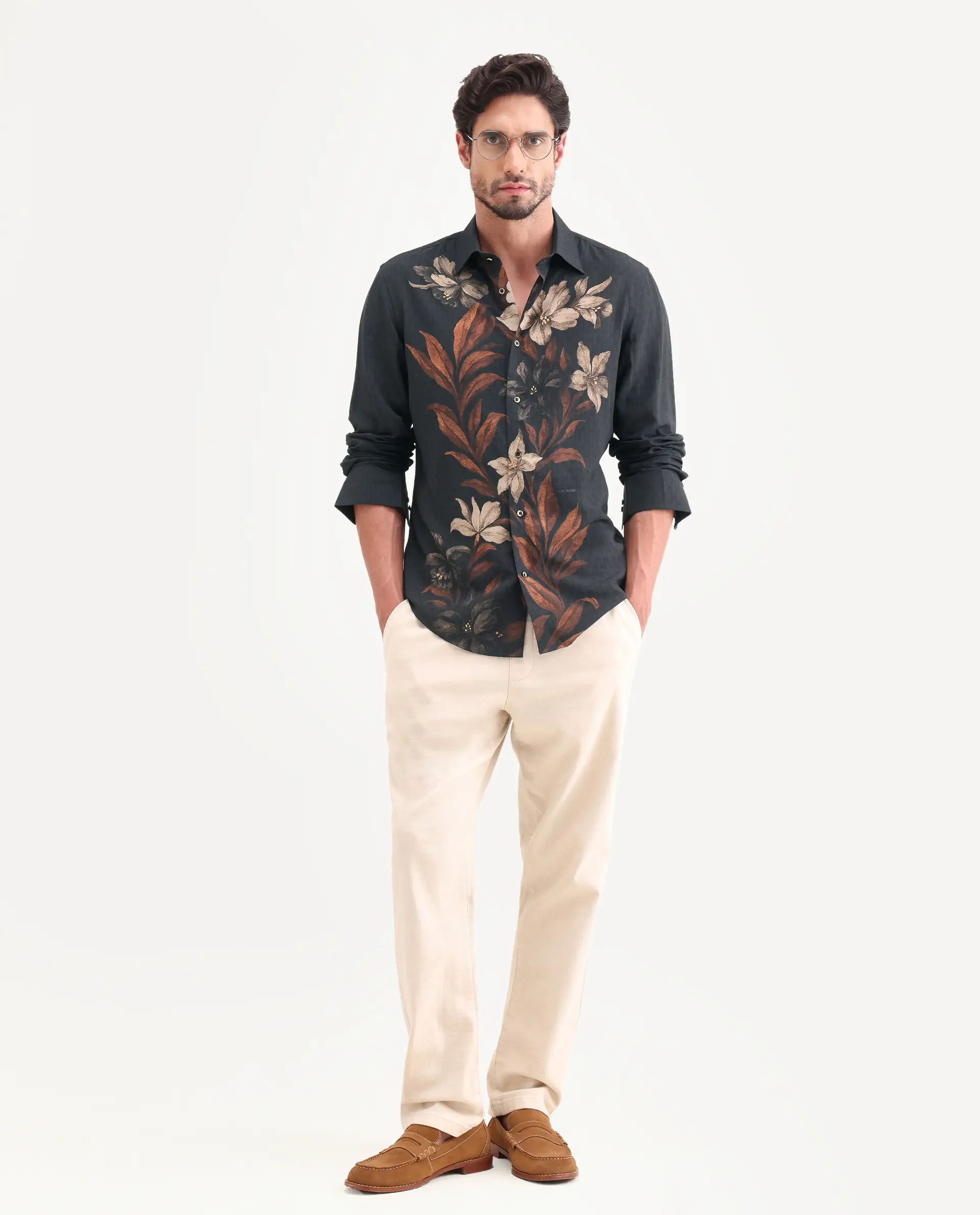 Rare Rabbit Men's Phex Black Viscose Fabric Full Sleeve Spread Collar Regular Fit Floral Print Shirt - Image 2