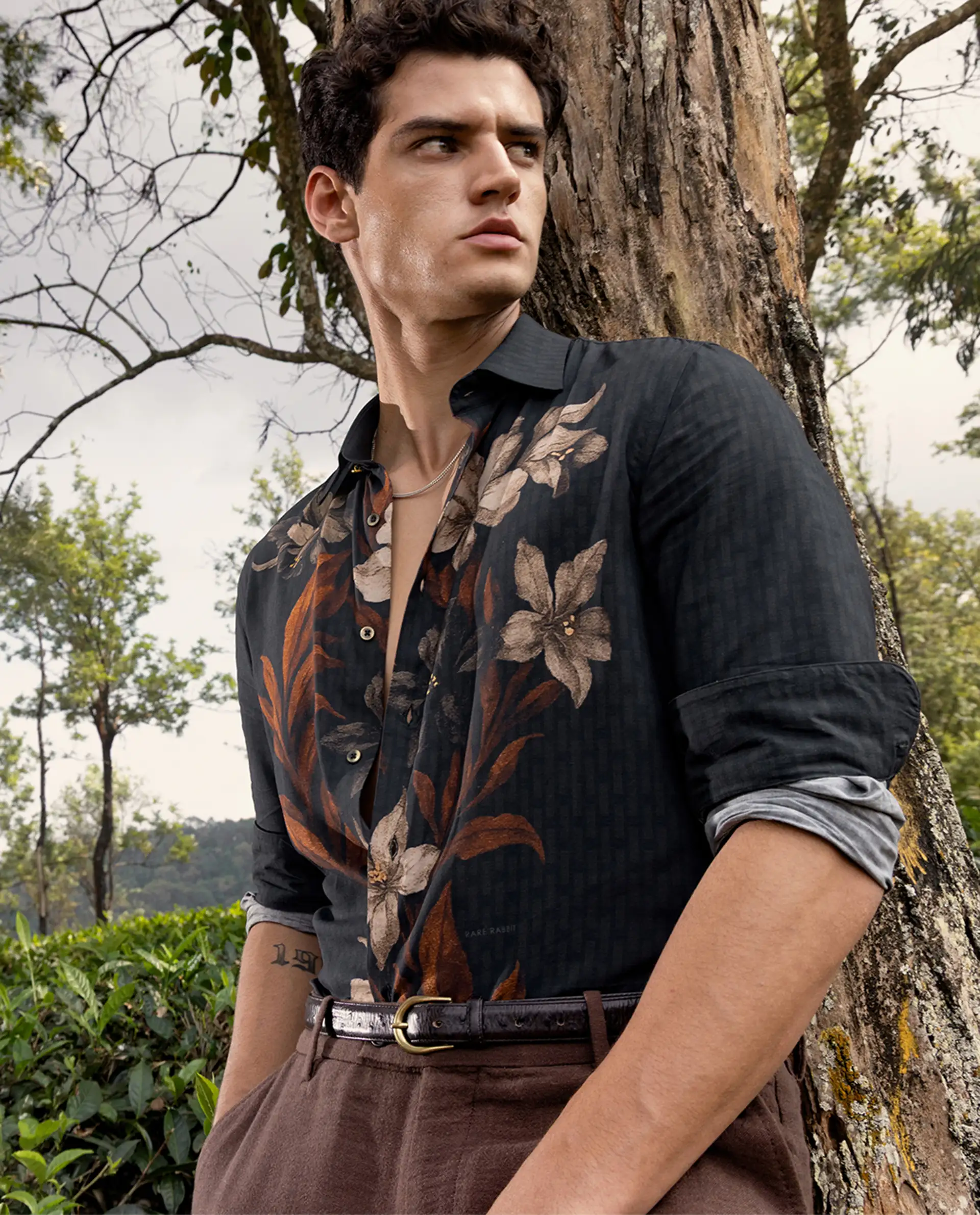 Rare Rabbit Men's Phex Black Viscose Fabric Full Sleeve Spread Collar Regular Fit Floral Print Shirt - Image 3
