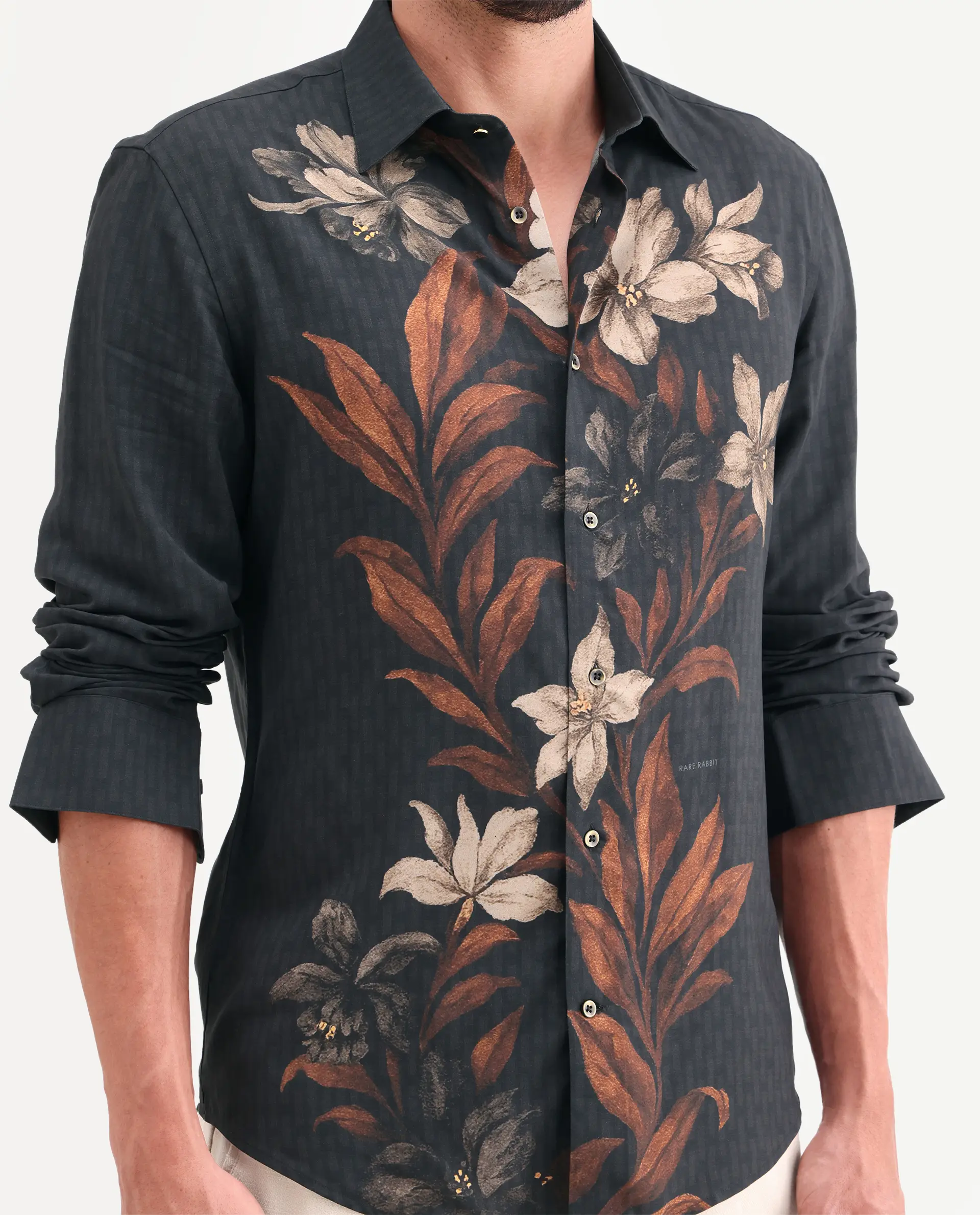 Rare Rabbit Men's Phex Black Viscose Fabric Full Sleeve Spread Collar Regular Fit Floral Print Shirt - Image 4