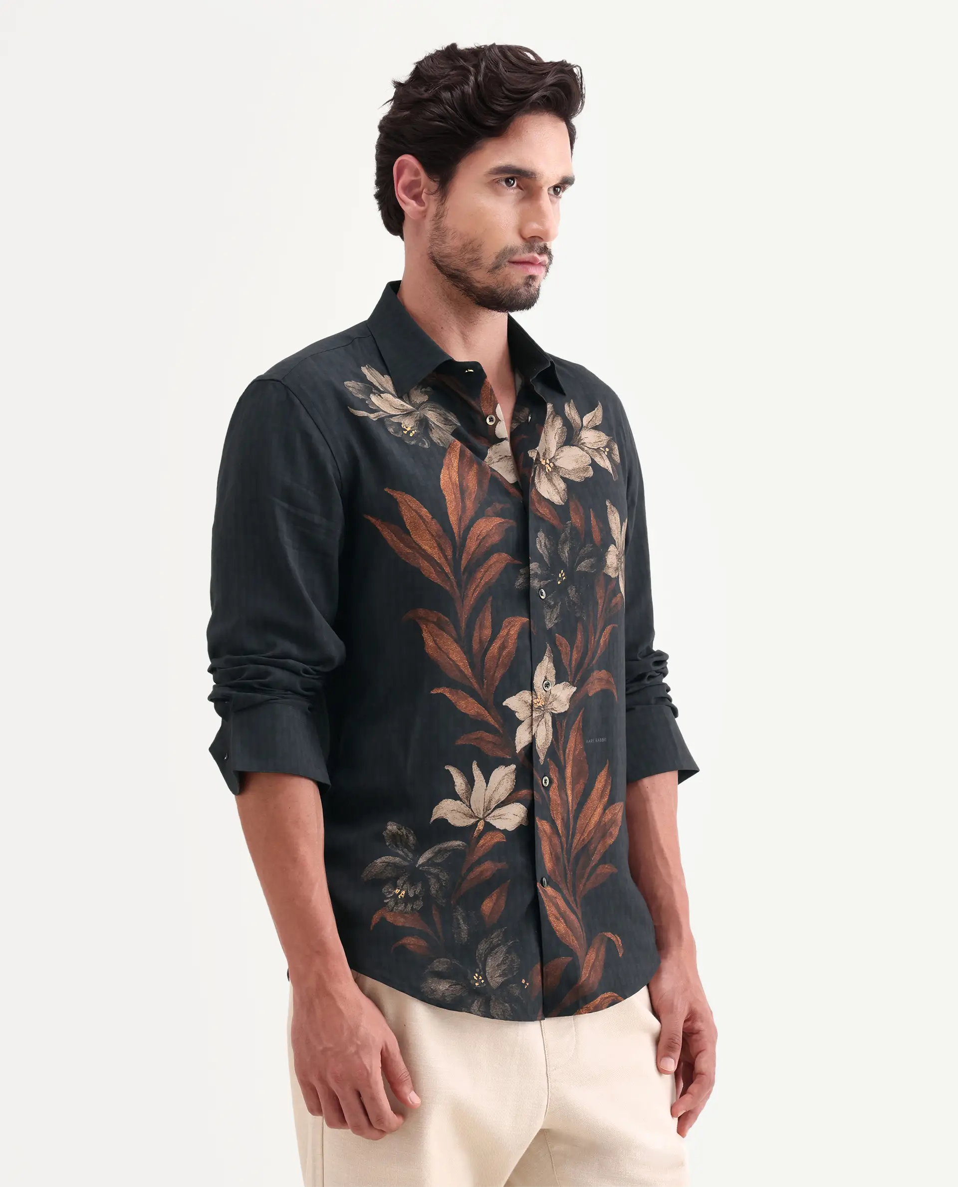 Rare Rabbit Men's Phex Black Viscose Fabric Full Sleeve Spread Collar Regular Fit Floral Print Shirt - Image 6