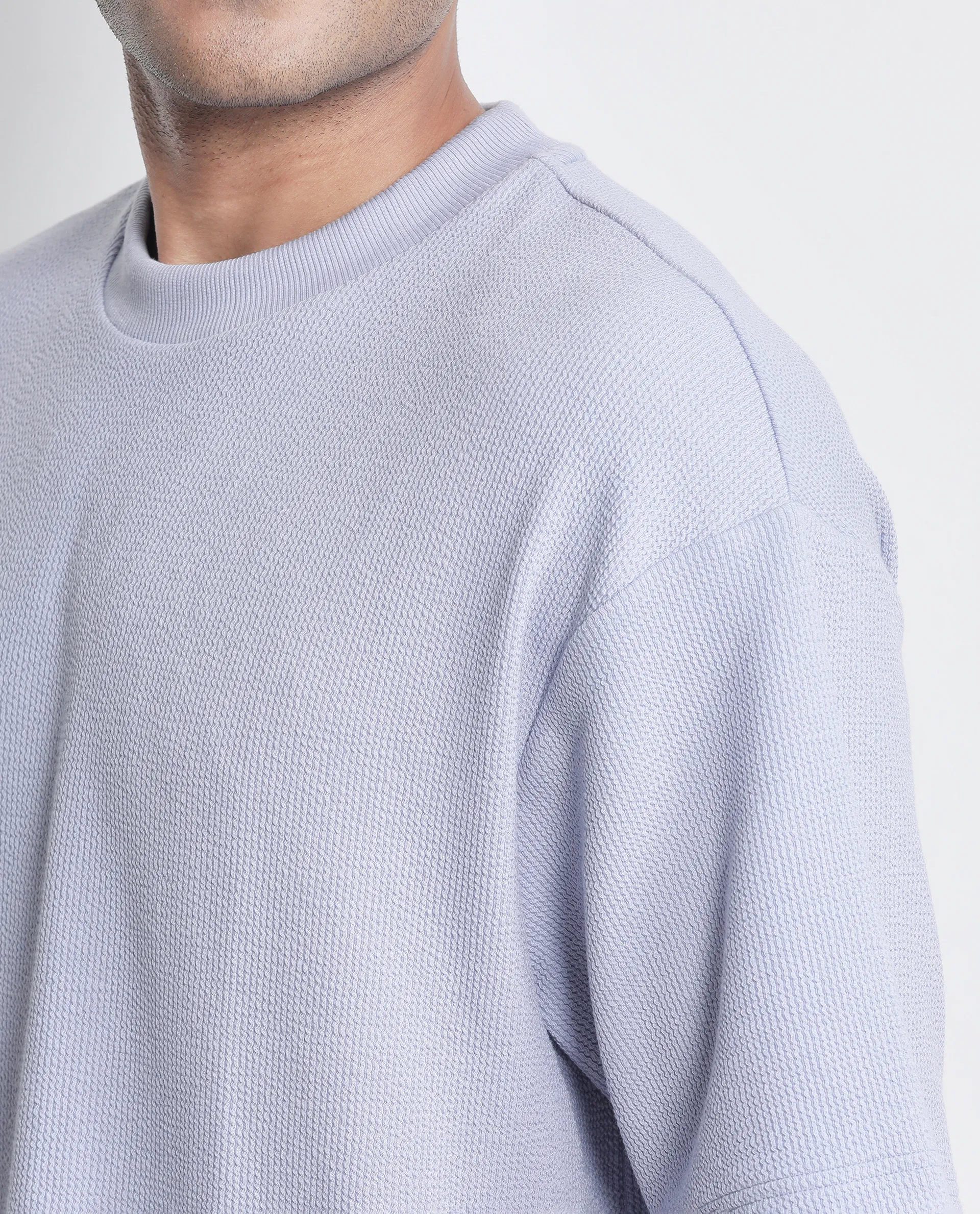 Rare Rabbit Men's Phix Dusky Purple Polyester Blend Textured Oversized Fit Half Sleeve Crew Neck T-Shirt - Image 3