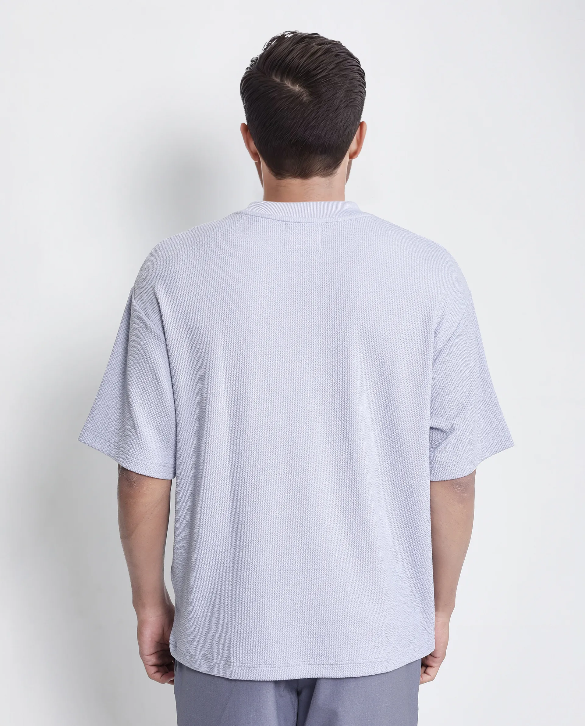 Rare Rabbit Men's Phix Dusky Purple Polyester Blend Textured Oversized Fit Half Sleeve Crew Neck T-Shirt - Image 4