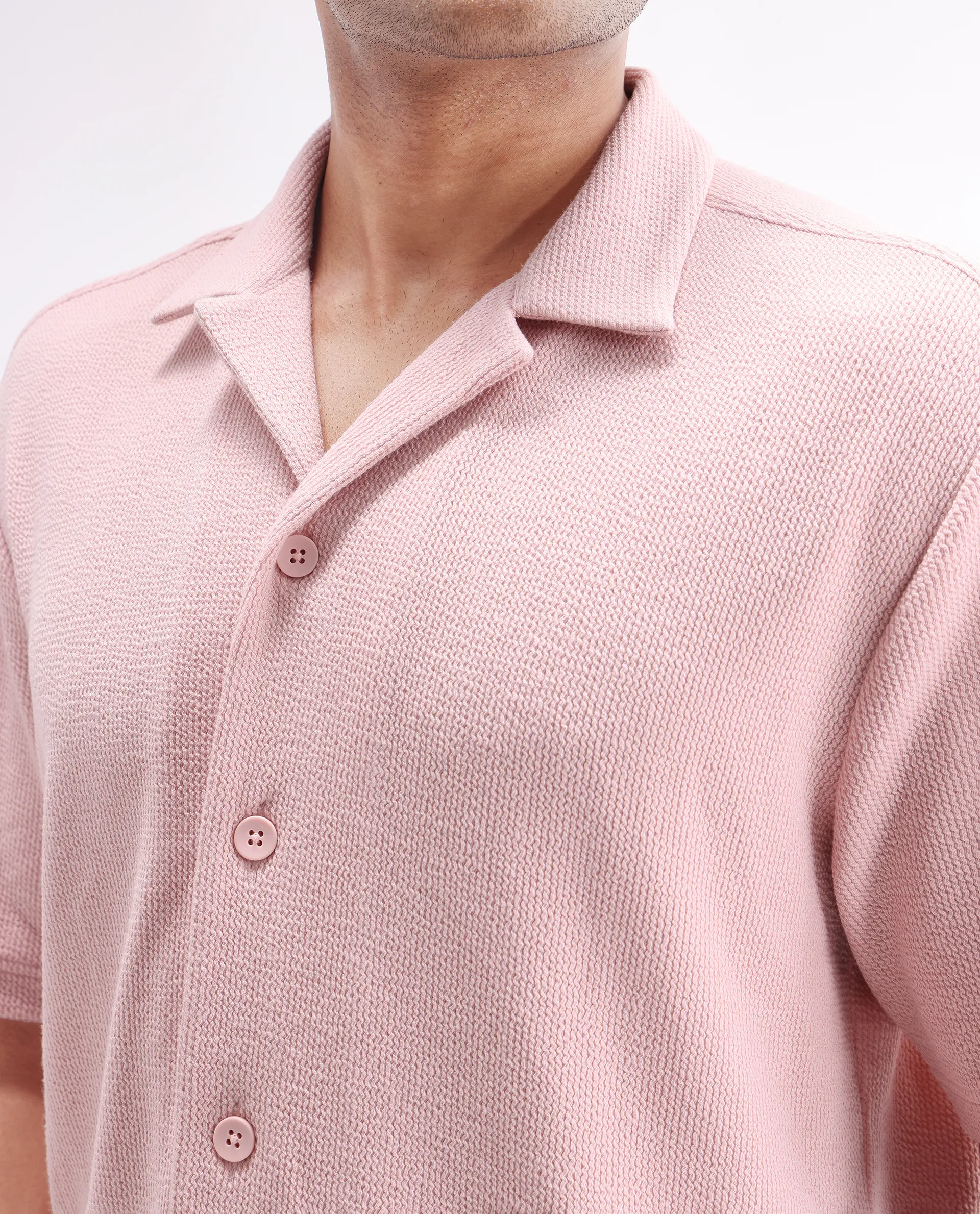 Rare Rabbit Men's Phixo Light Pink Cotton Plain Relaxed Fit Half Sleeve Cuban Collar Shirt - Image 3