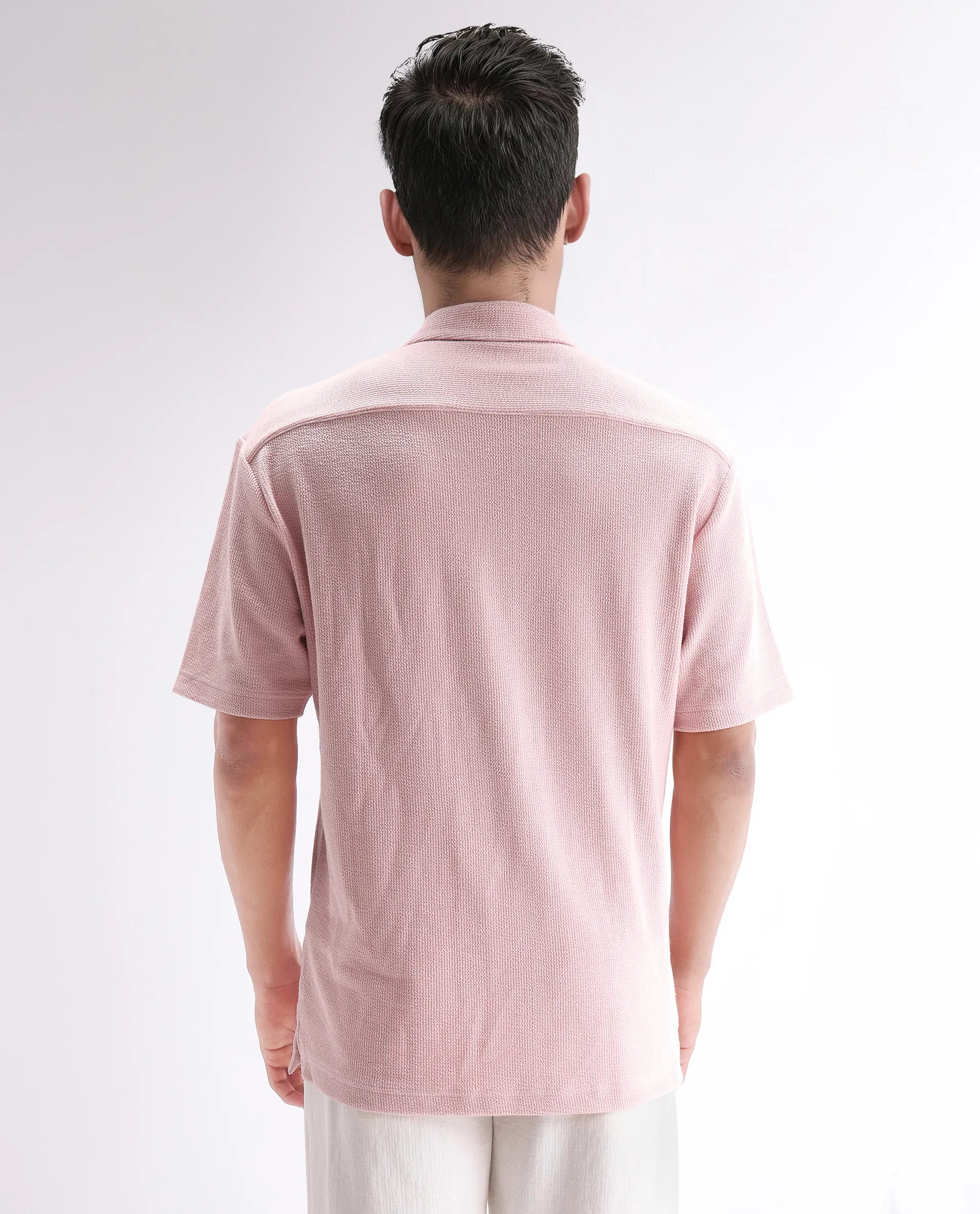 Rare Rabbit Men's Phixo Light Pink Cotton Plain Relaxed Fit Half Sleeve Cuban Collar Shirt - Image 4