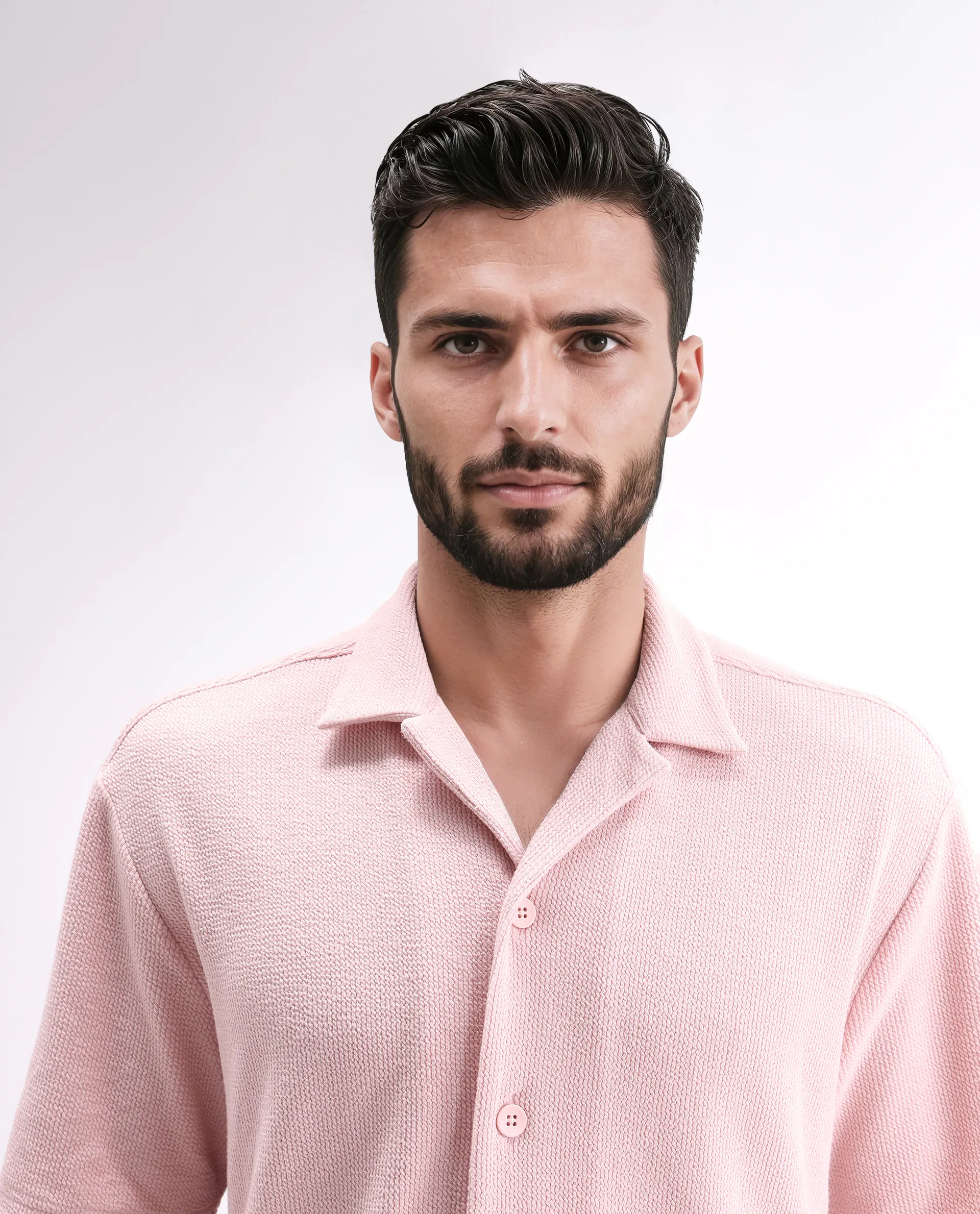 Rare Rabbit Men's Phixo Light Pink Cotton Plain Relaxed Fit Half Sleeve Cuban Collar Shirt - Image 6