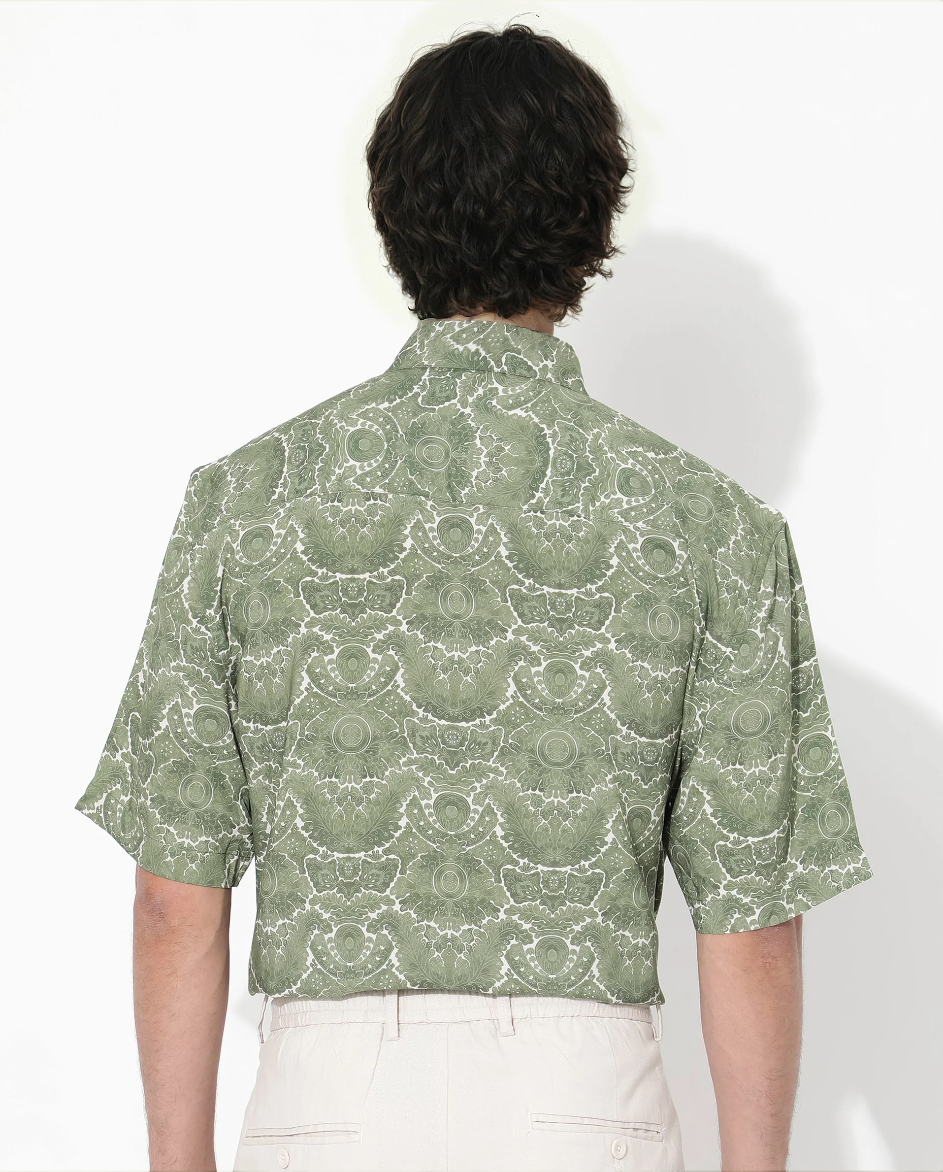 Rare Rabbit Men's Picano Dusky Green Viscose Floral Print Boxy Fit Half Sleeve Collared Shirt - Image 6
