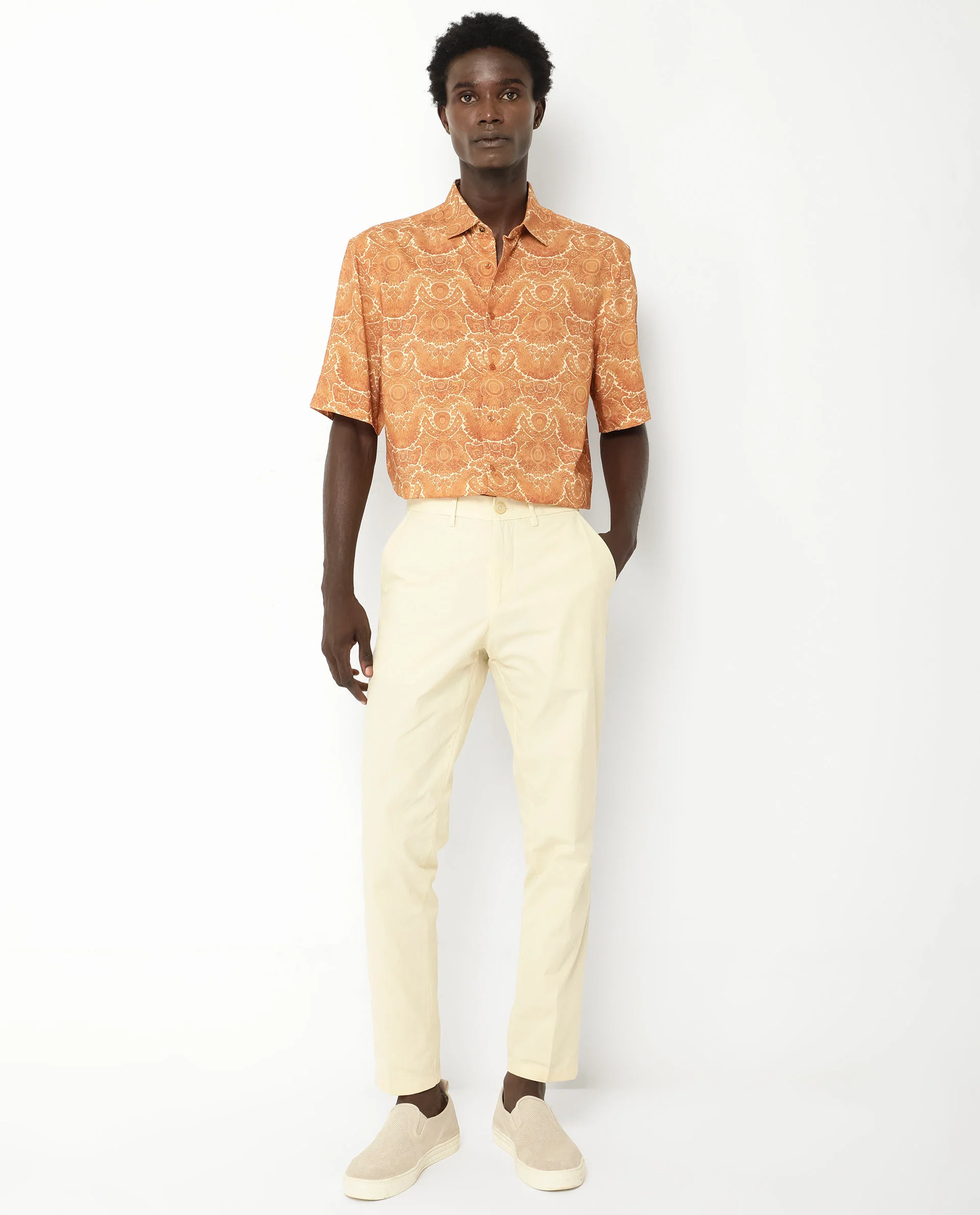 Rare Rabbit Men's Picano Mustard Viscose Floral Print Boxy Fit Half Sleeve Collared Shirt - Image 2