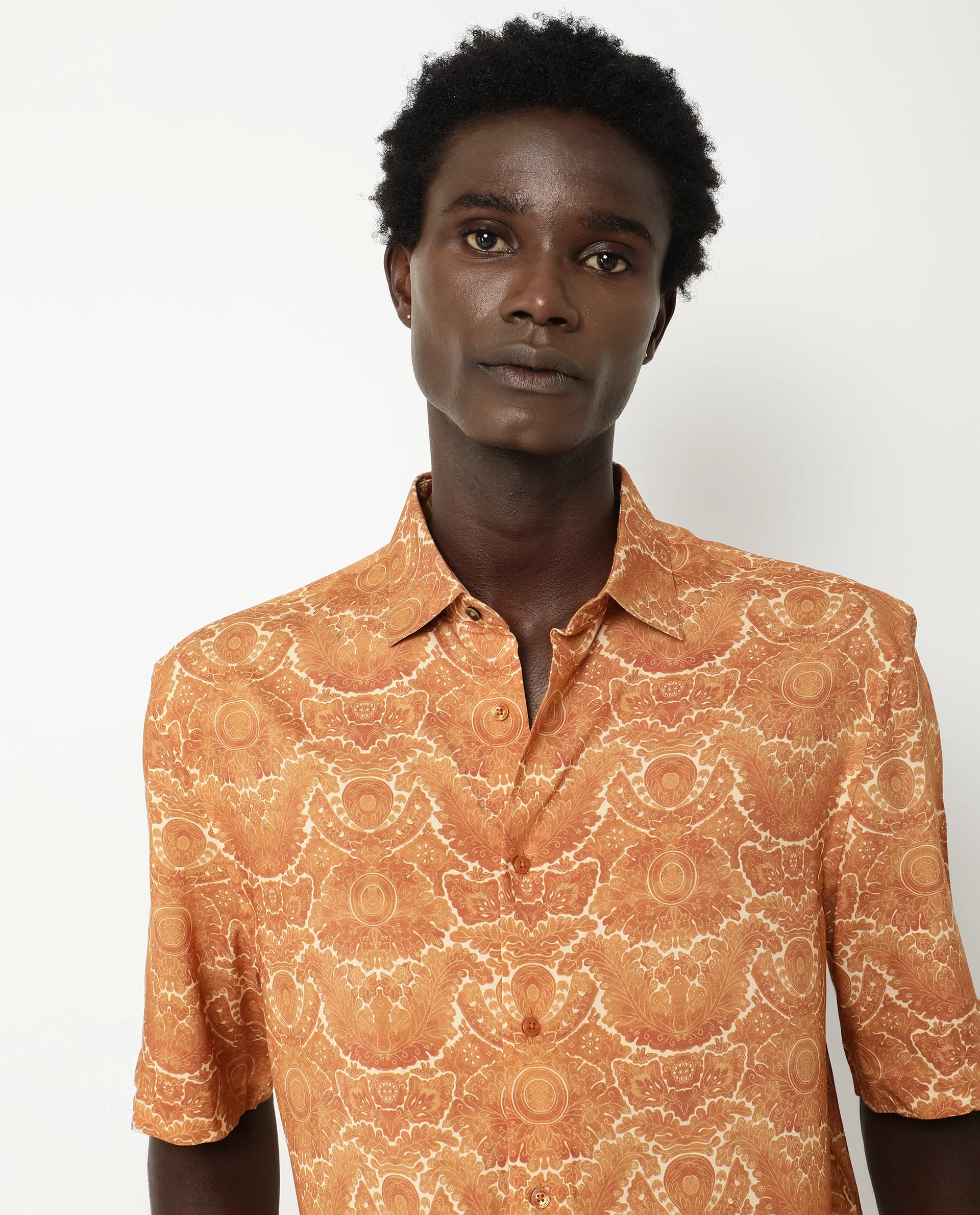 Rare Rabbit Men's Picano Mustard Viscose Floral Print Boxy Fit Half Sleeve Collared Shirt - Image 4
