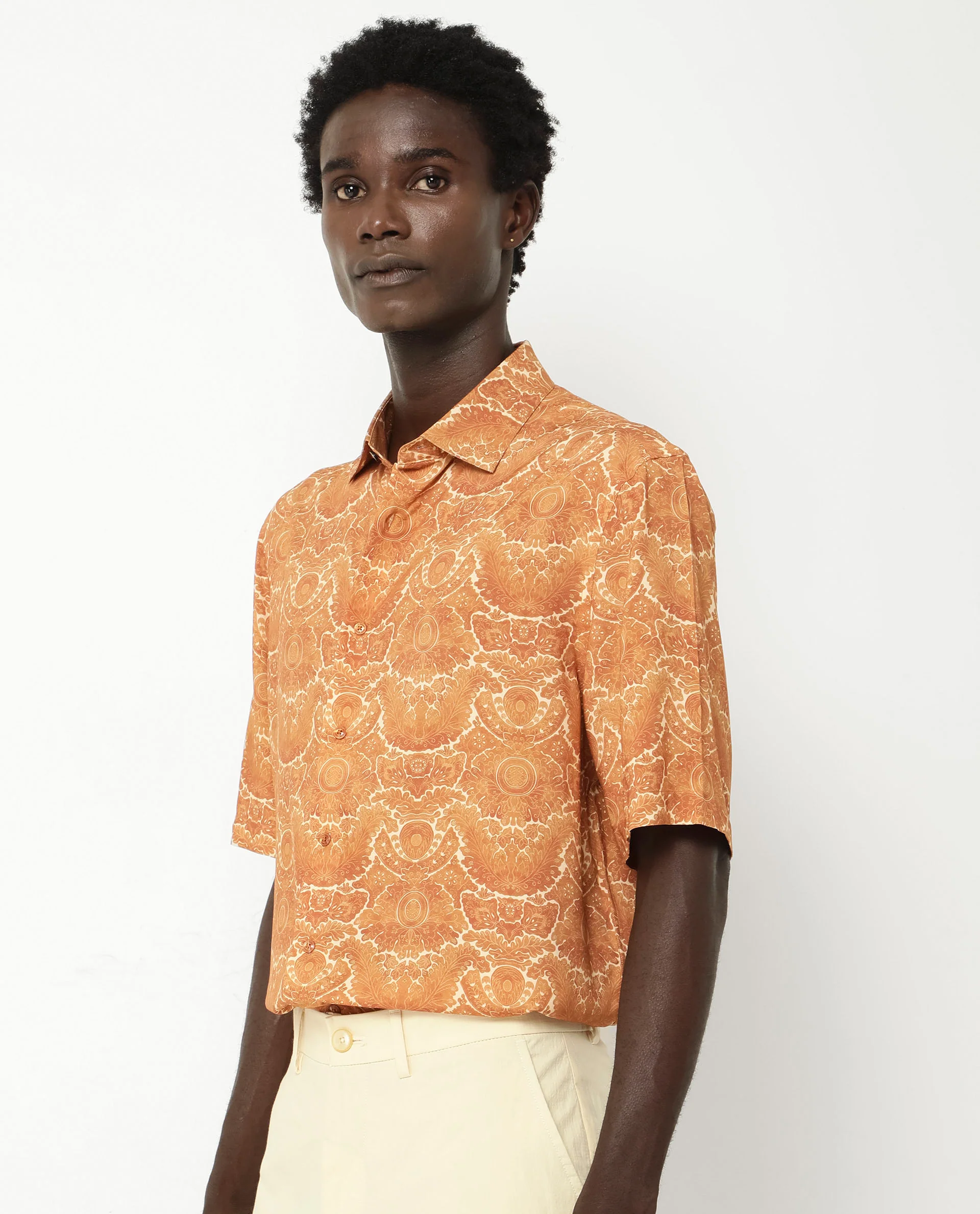 Rare Rabbit Men's Picano Mustard Viscose Floral Print Boxy Fit Half Sleeve Collared Shirt - Image 5