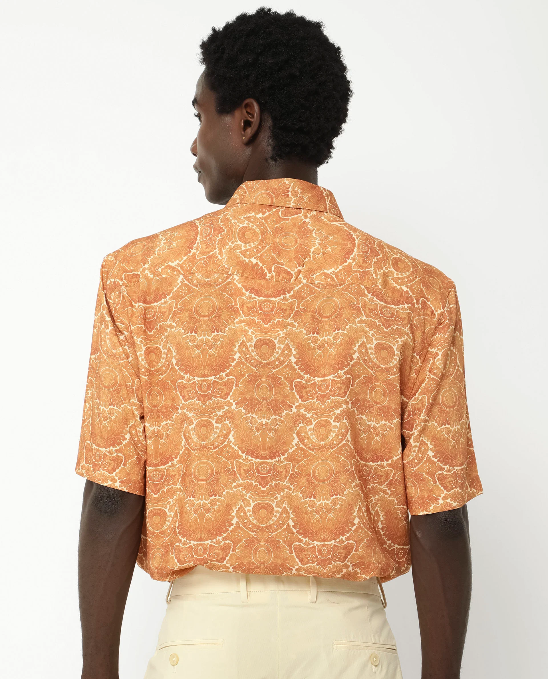 Rare Rabbit Men's Picano Mustard Viscose Floral Print Boxy Fit Half Sleeve Collared Shirt - Image 8