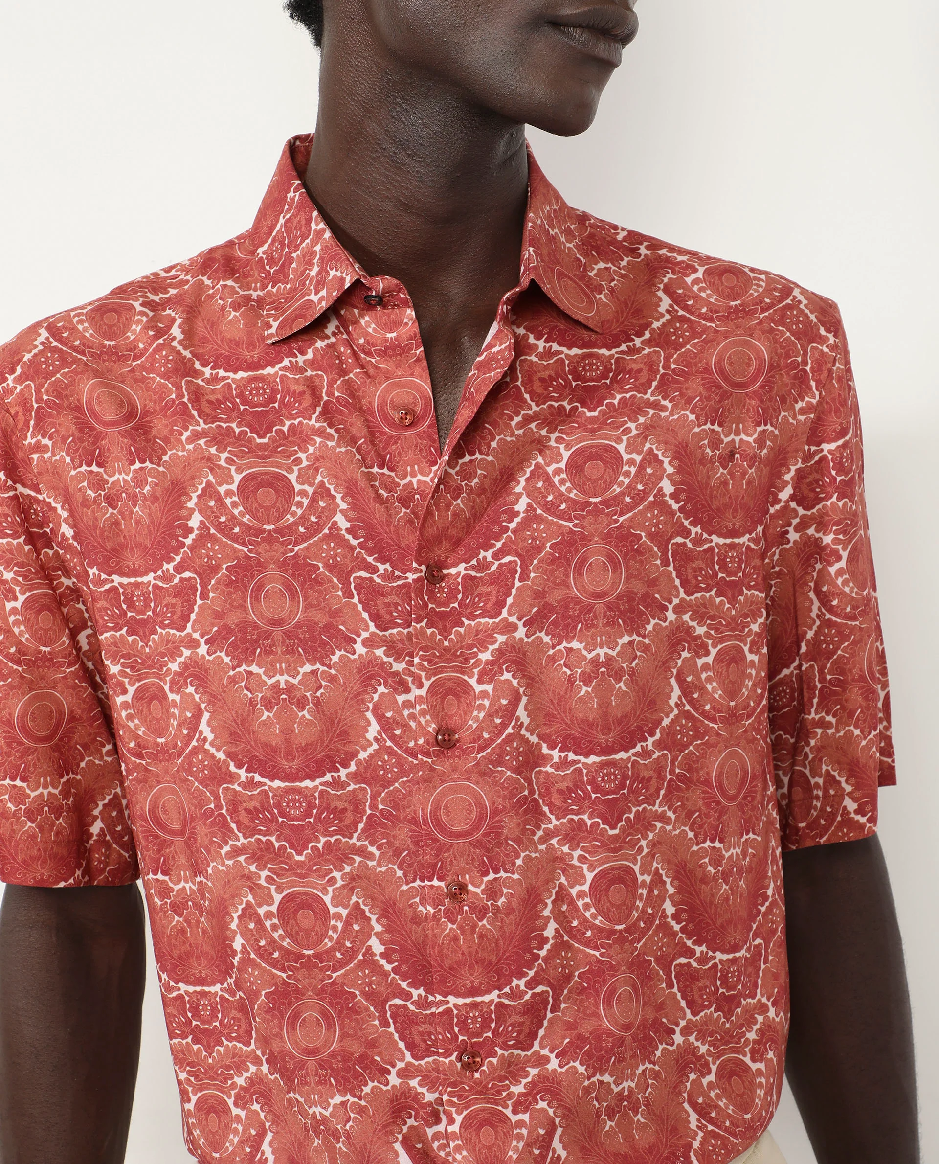 Rare Rabbit Men's Picano Rust Viscose Floral Print Boxy Fit Half Sleeve Spread Collar Shirt - Image 3