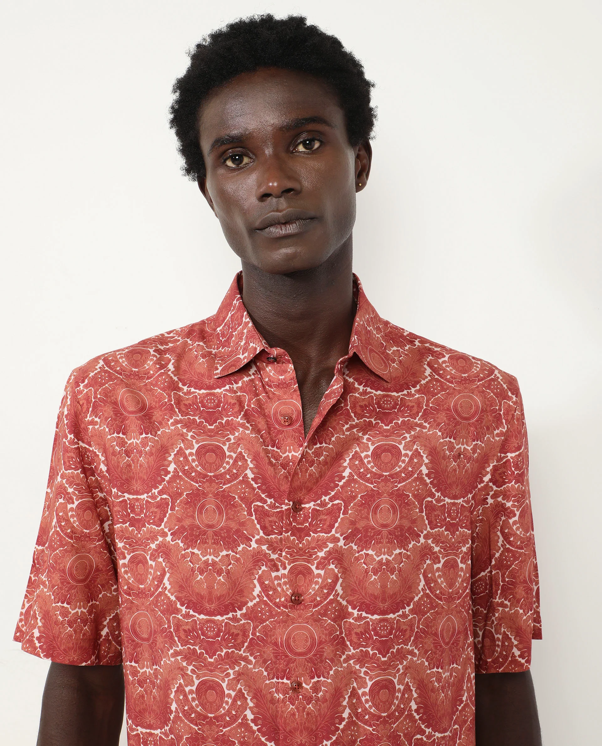 Rare Rabbit Men's Picano Rust Viscose Floral Print Boxy Fit Half Sleeve Spread Collar Shirt - Image 5