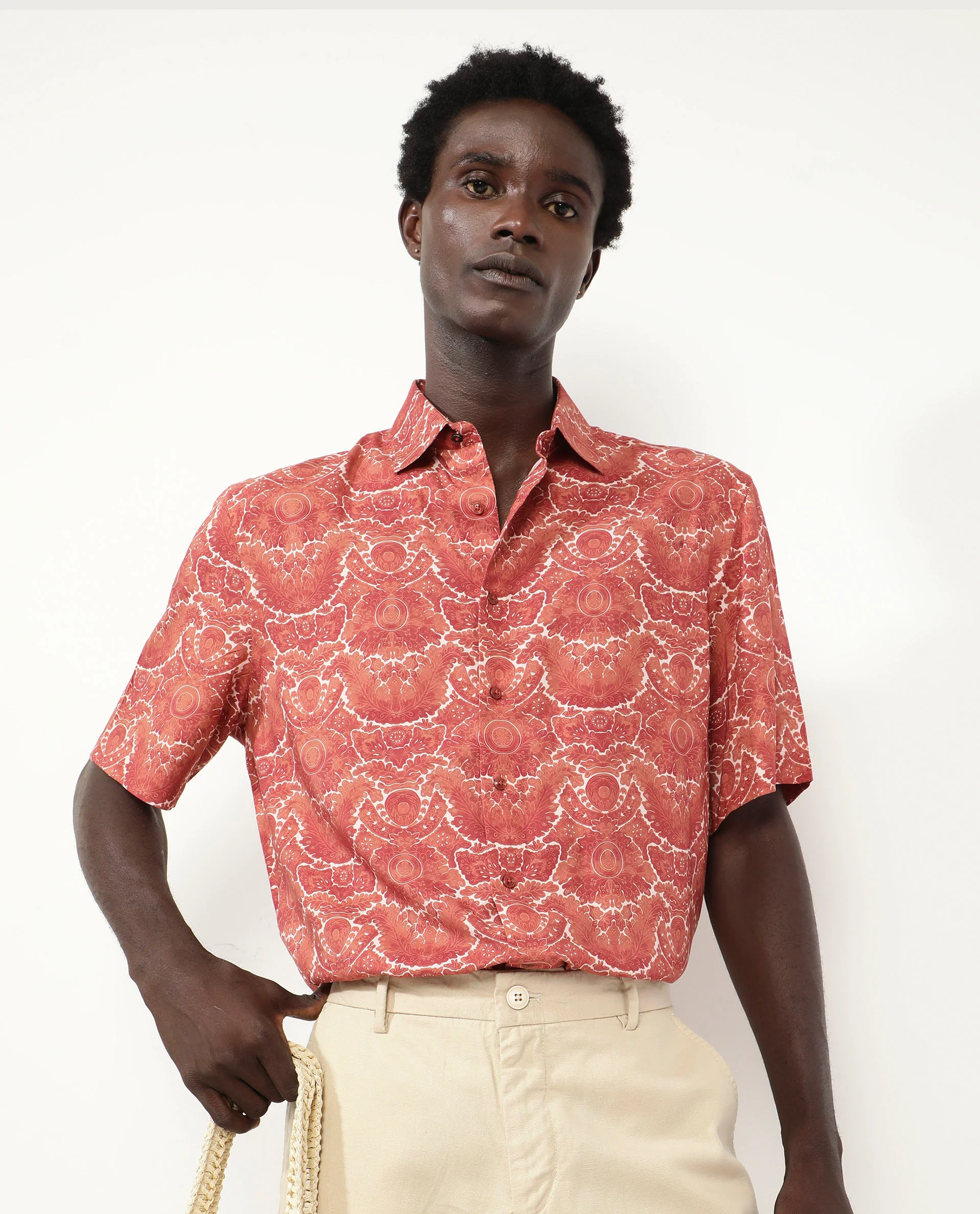 Rare Rabbit Men's Picano Rust Viscose Floral Print Boxy Fit Half Sleeve Spread Collar Shirt - Image 6