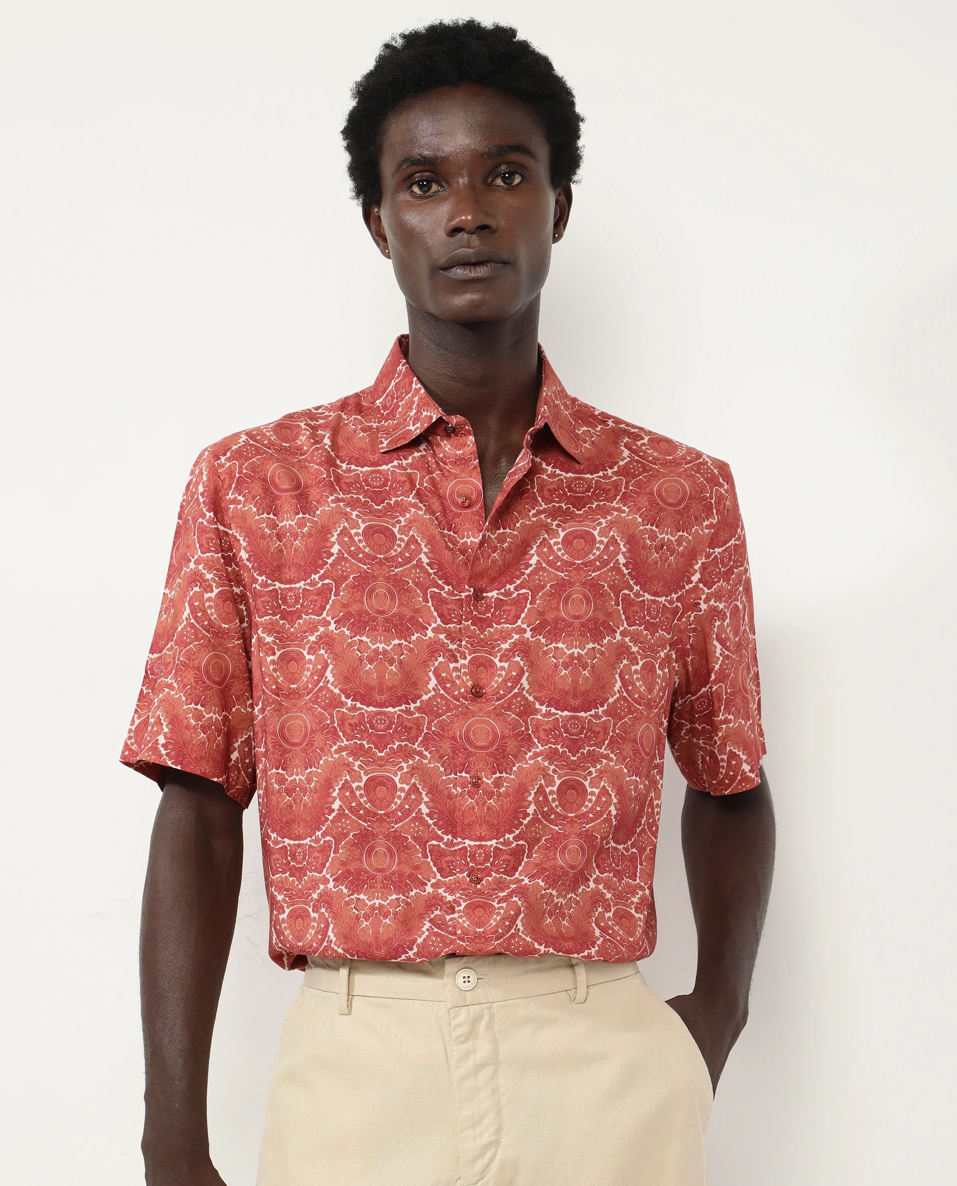 Rare Rabbit Men's Picano Rust Viscose Floral Print Boxy Fit Half Sleeve Spread Collar Shirt - Image 7