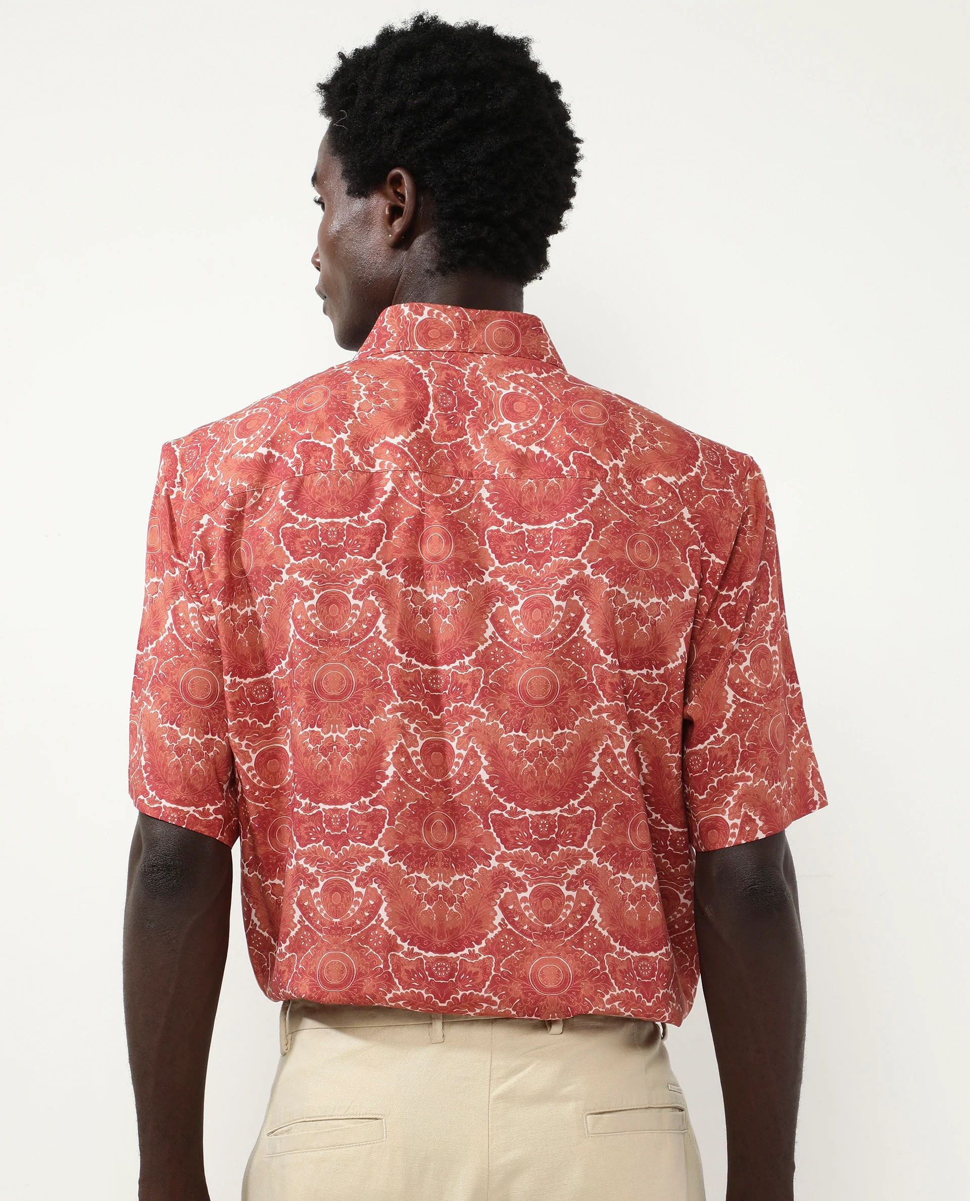 Rare Rabbit Men's Picano Rust Viscose Floral Print Boxy Fit Half Sleeve Spread Collar Shirt - Image 8