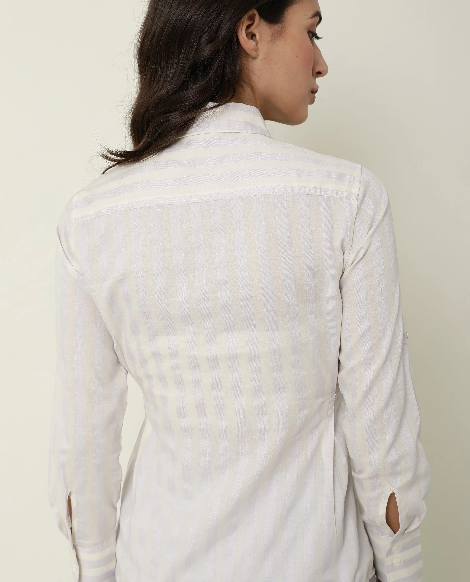 Rareism Women's Pickle Yellow Cotton Spread Collar Striped Regular Fit Top - Image 13