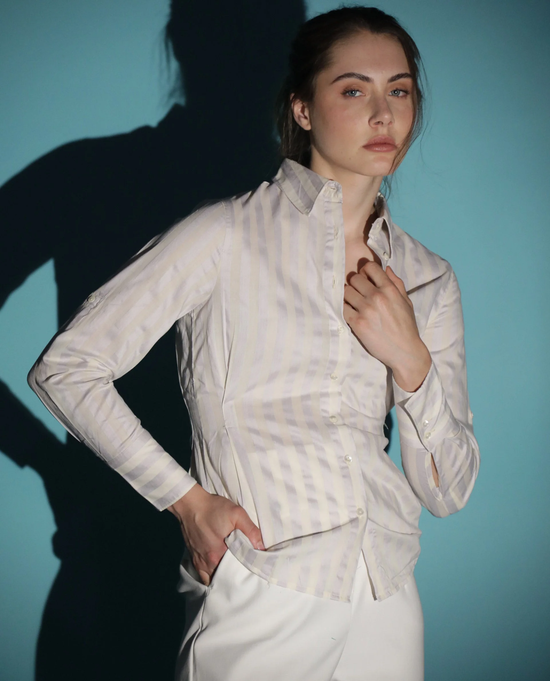 Rareism Women's Pickle Yellow Cotton Spread Collar Striped Regular Fit Top - Image 3