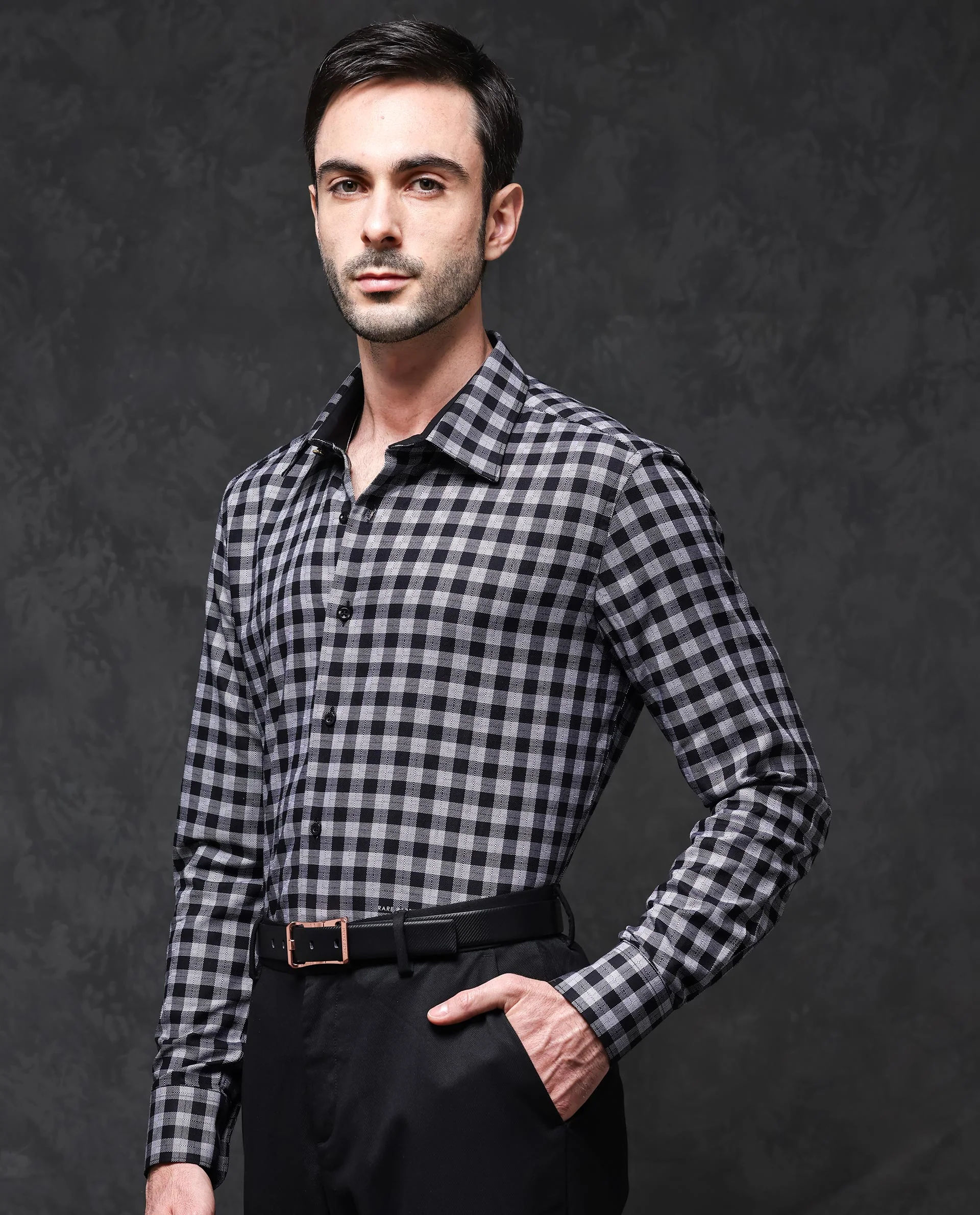 Rare Rabbit Men's Pictor Black Cotton Checked Print Regular Fit Full Sleeve Collared Shirt - Image 10