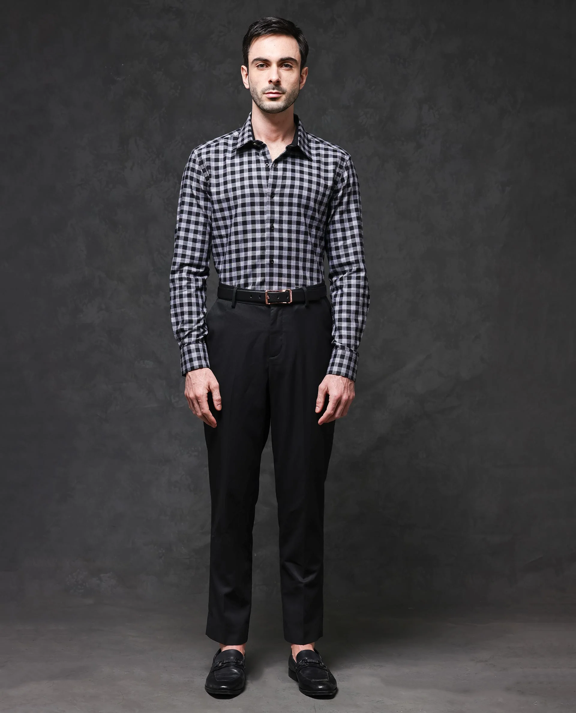 Rare Rabbit Men's Pictor Black Cotton Checked Print Regular Fit Full Sleeve Collared Shirt - Image 2