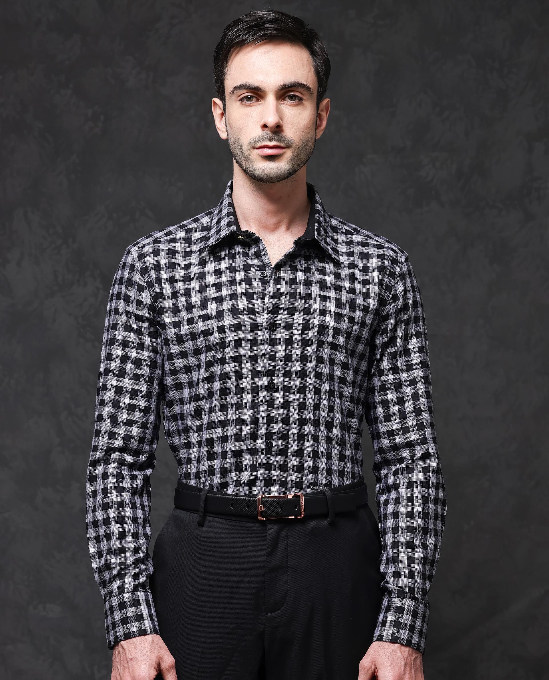 Rare Rabbit Men's Pictor Black Cotton Checked Print Regular Fit Full Sleeve Collared Shirt - Image 3