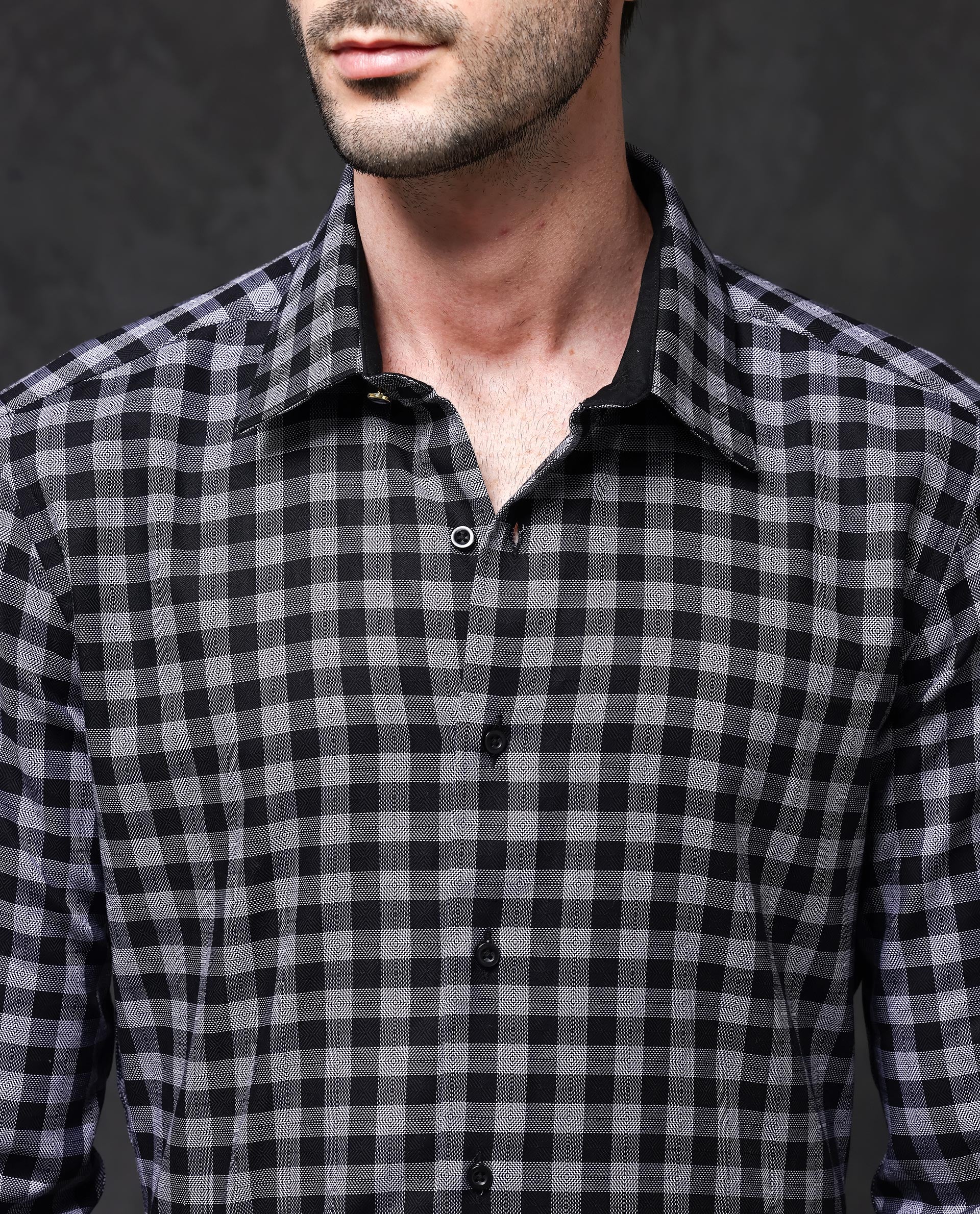 Rare Rabbit Men's Pictor Black Cotton Checked Print Regular Fit Full Sleeve Collared Shirt - Image 5