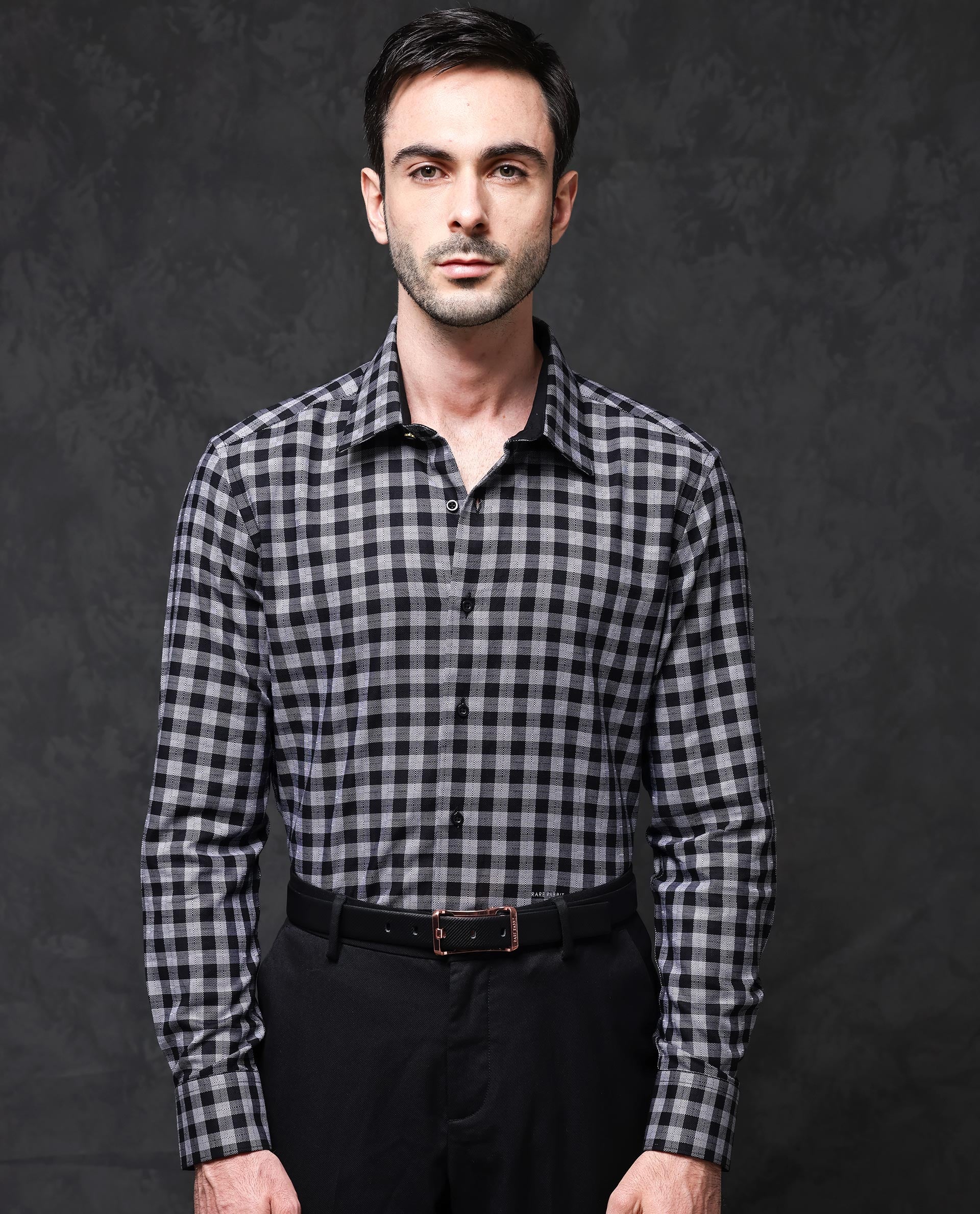 Rare Rabbit Men's Pictor Black Cotton Checked Print Regular Fit Full Sleeve Collared Shirt - Image 6