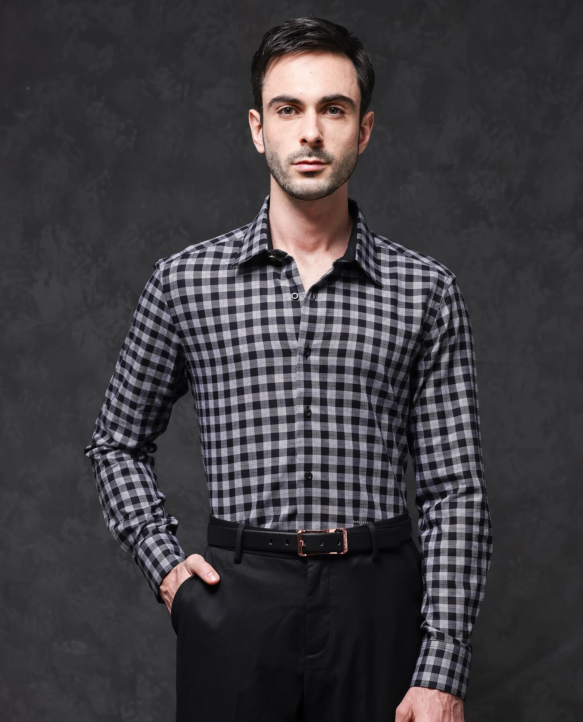 Rare Rabbit Men's Pictor Black Cotton Checked Print Regular Fit Full Sleeve Collared Shirt - Image 7
