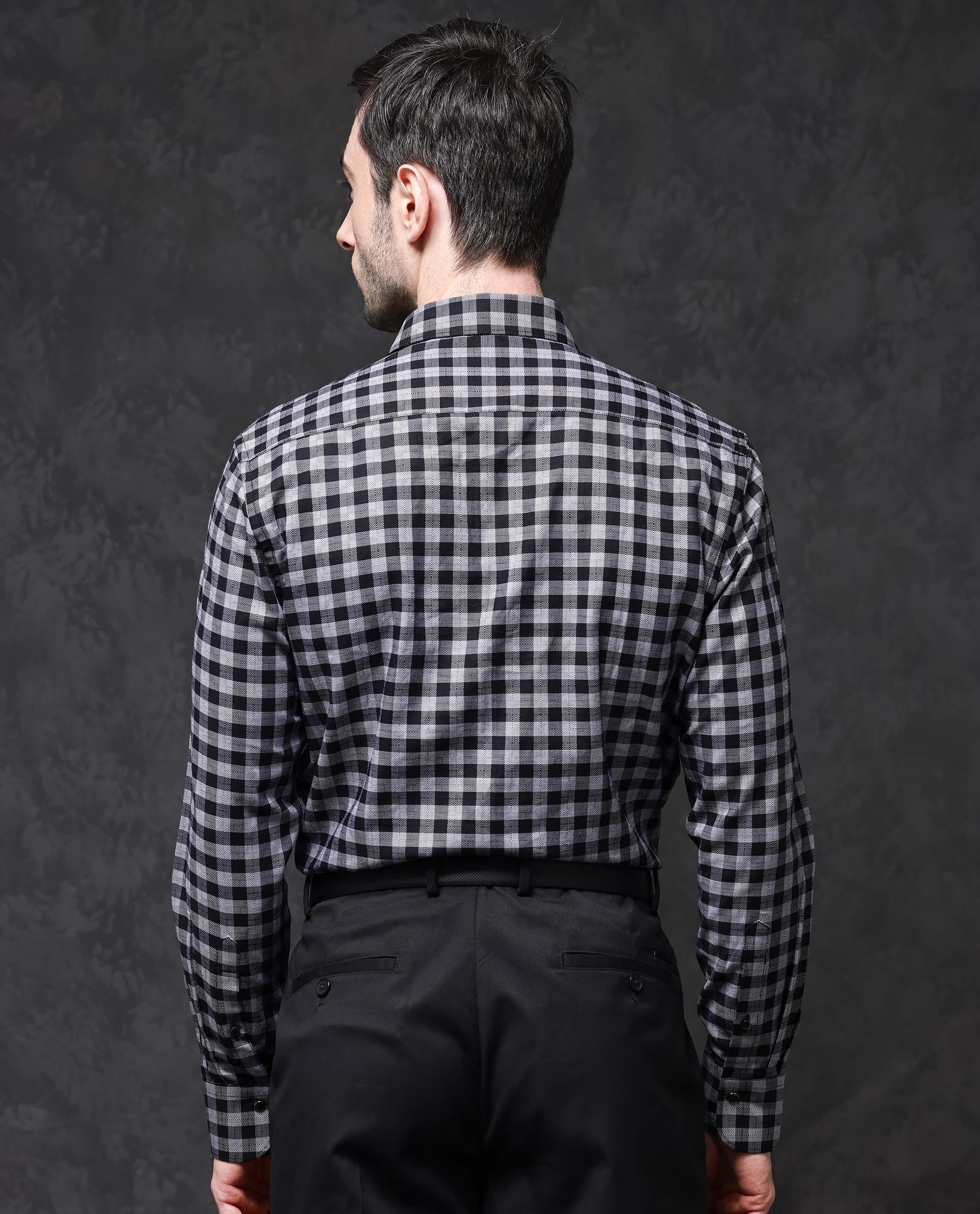 Rare Rabbit Men's Pictor Black Cotton Checked Print Regular Fit Full Sleeve Collared Shirt - Image 8